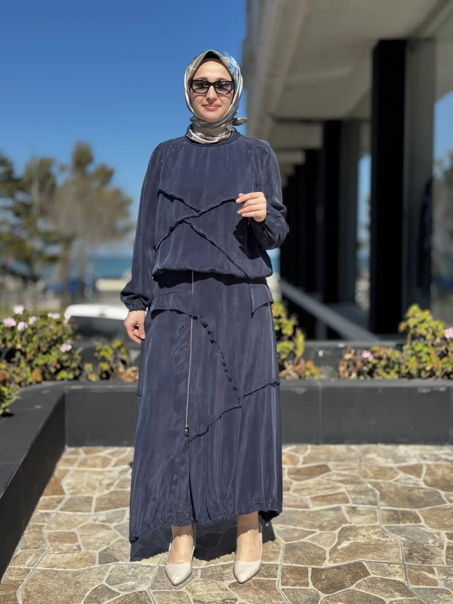 Misswhence Büzgü ve Fermuar Detaylı Cupra İpek Etek Bluz Takım 39020