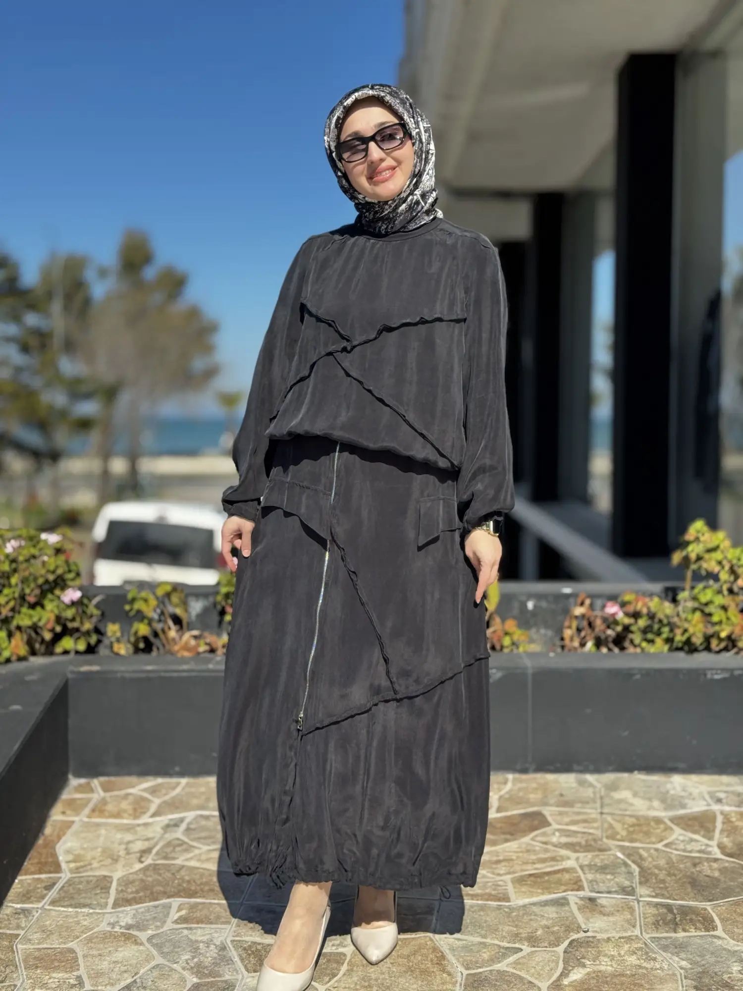 Misswhence Büzgü ve Fermuar Detaylı Cupra İpek Etek Bluz Takım 39020