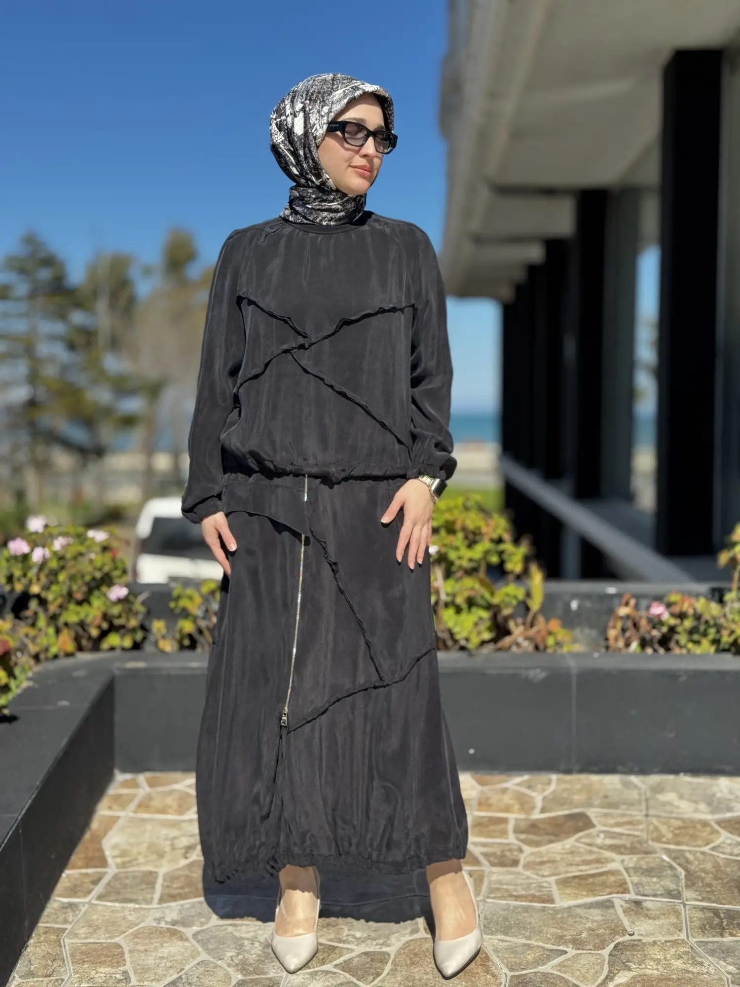 Misswhence Büzgü ve Fermuar Detaylı Cupra İpek Etek Bluz Takım 39020