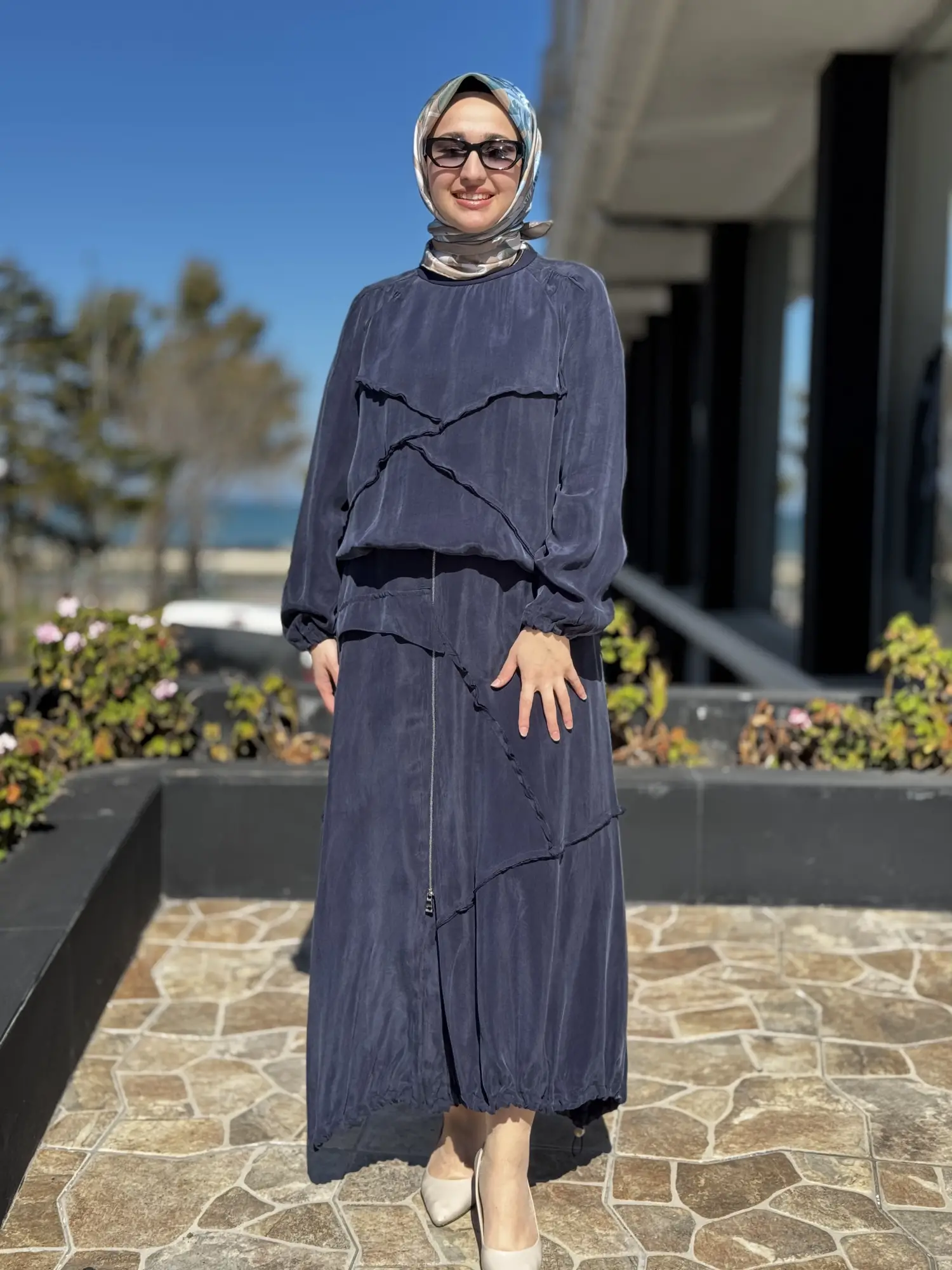 Misswhence Büzgü ve Fermuar Detaylı Cupra İpek Etek Bluz Takım 39020