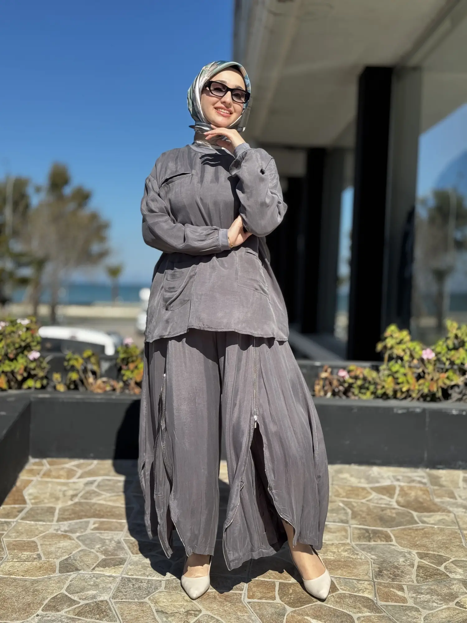 Misswhence İçi Pantolonlu Cupra İpek Tunik Şalvar Takım 39004