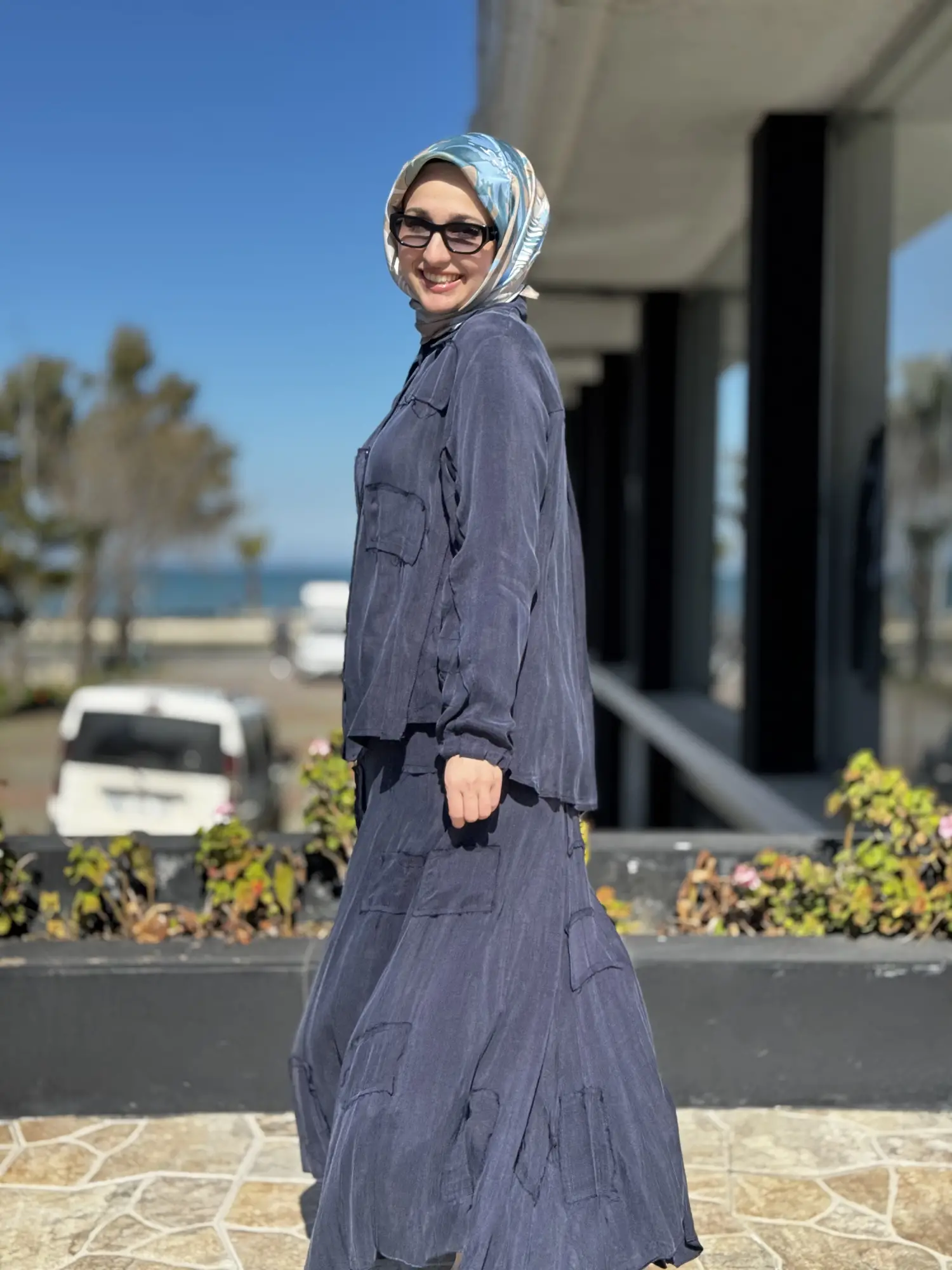 Misswhence Parça Kumaş Kombinli Cupra İpek Gömlek Etek Takım 39304