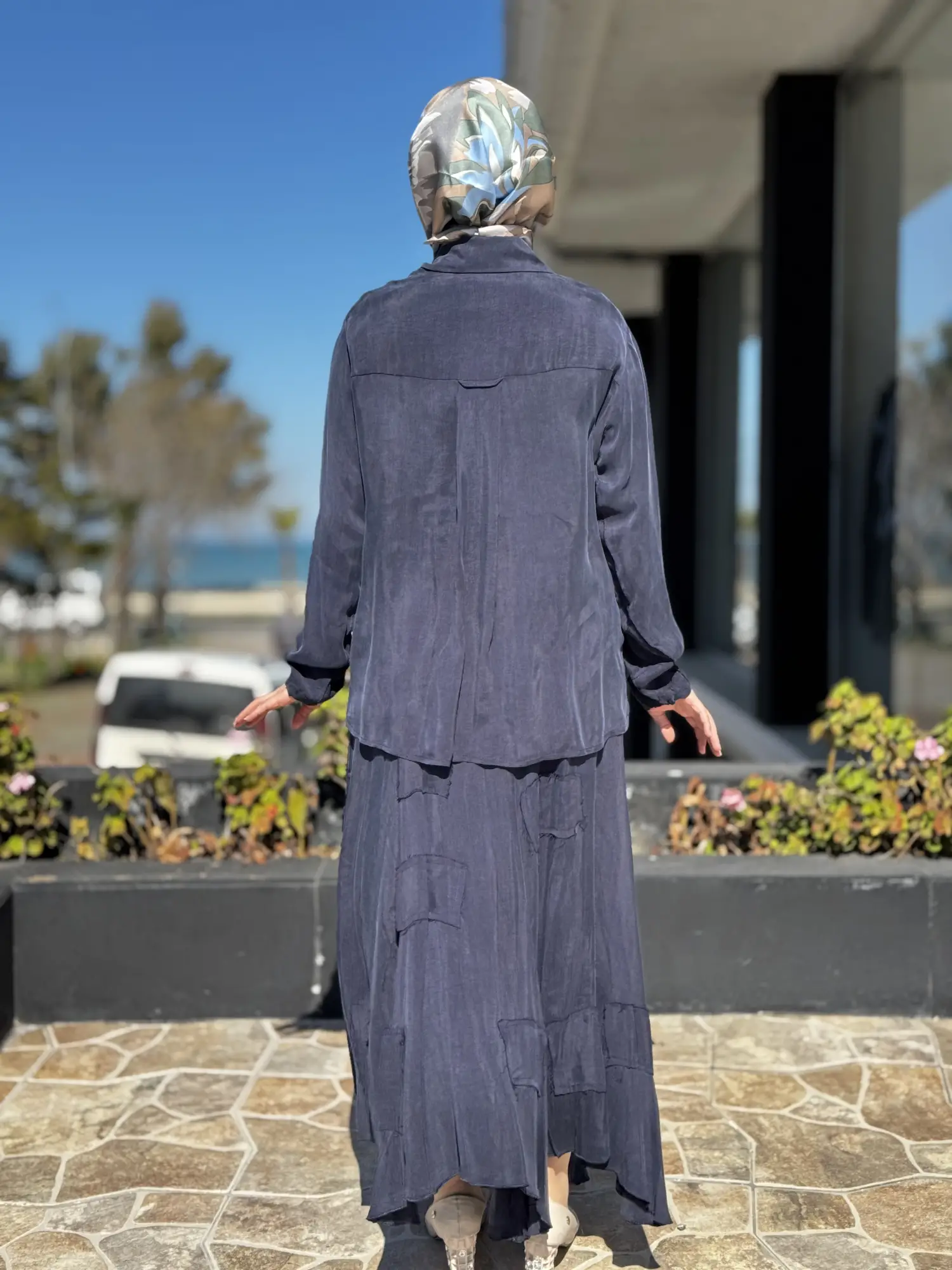 Misswhence Parça Kumaş Kombinli Cupra İpek Gömlek Etek Takım 39304