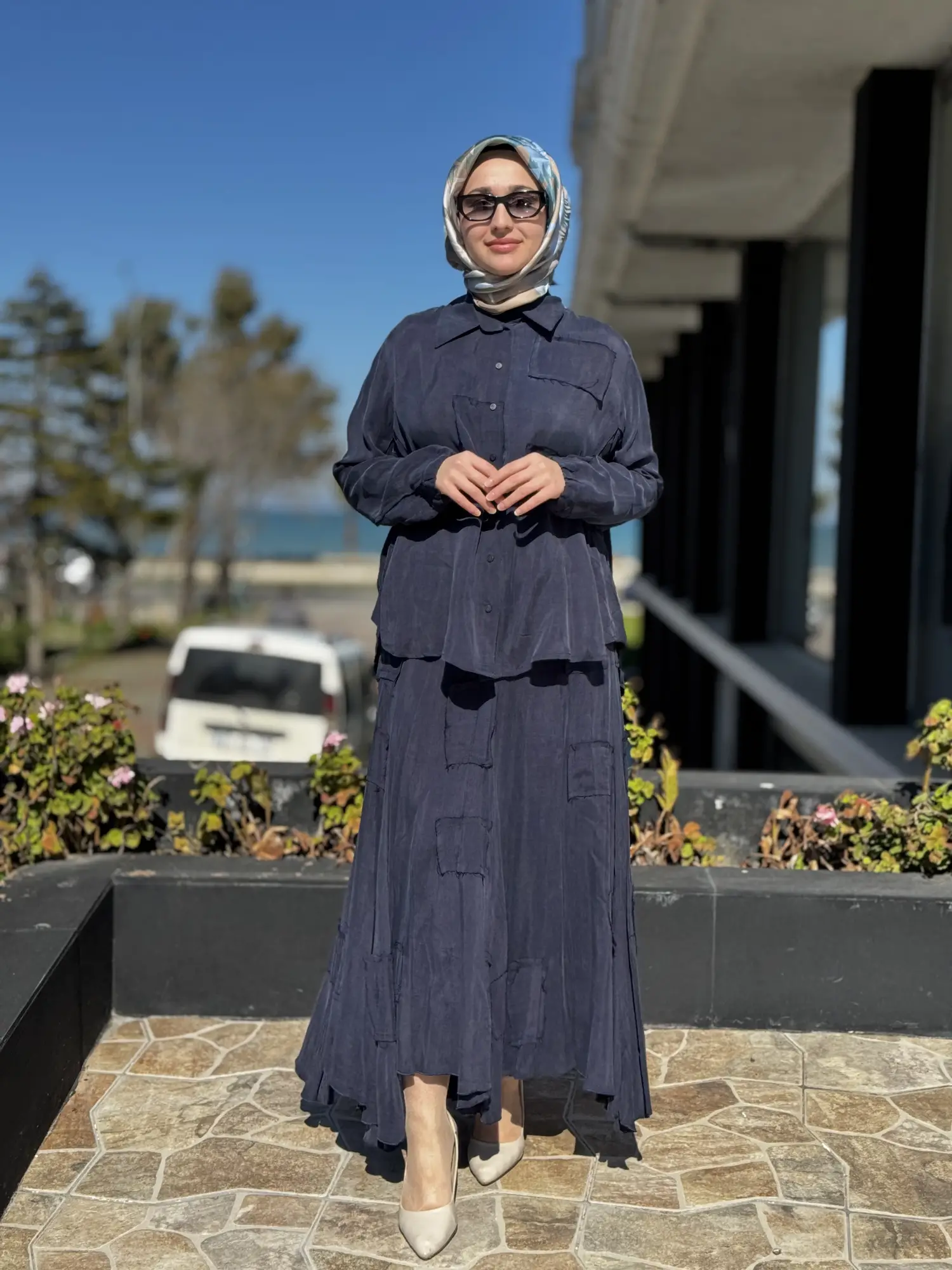 Misswhence Parça Kumaş Kombinli Cupra İpek Gömlek Etek Takım 39304