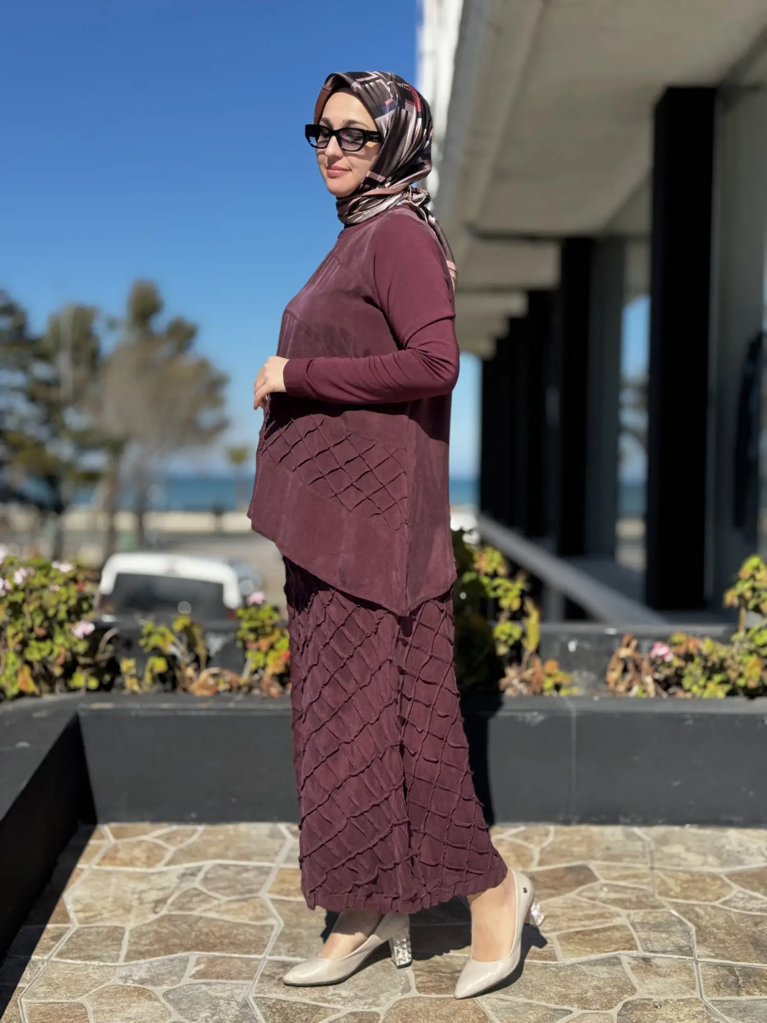 Misswhence Üç Boyutlu Dikiş Detaylı Cupra İpek Etek Bluz Takım 39002