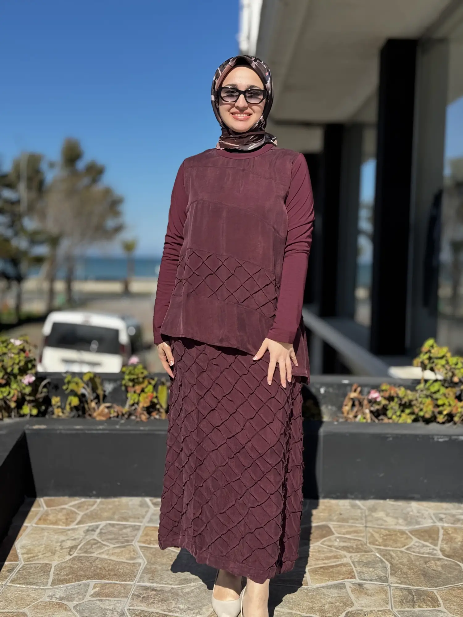 Misswhence Üç Boyutlu Dikiş Detaylı Cupra İpek Etek Bluz Takım 39002