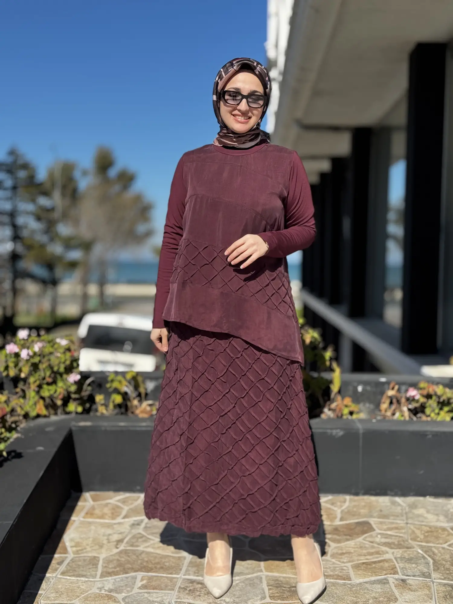 Misswhence Üç Boyutlu Dikiş Detaylı Cupra İpek Etek Bluz Takım 39002