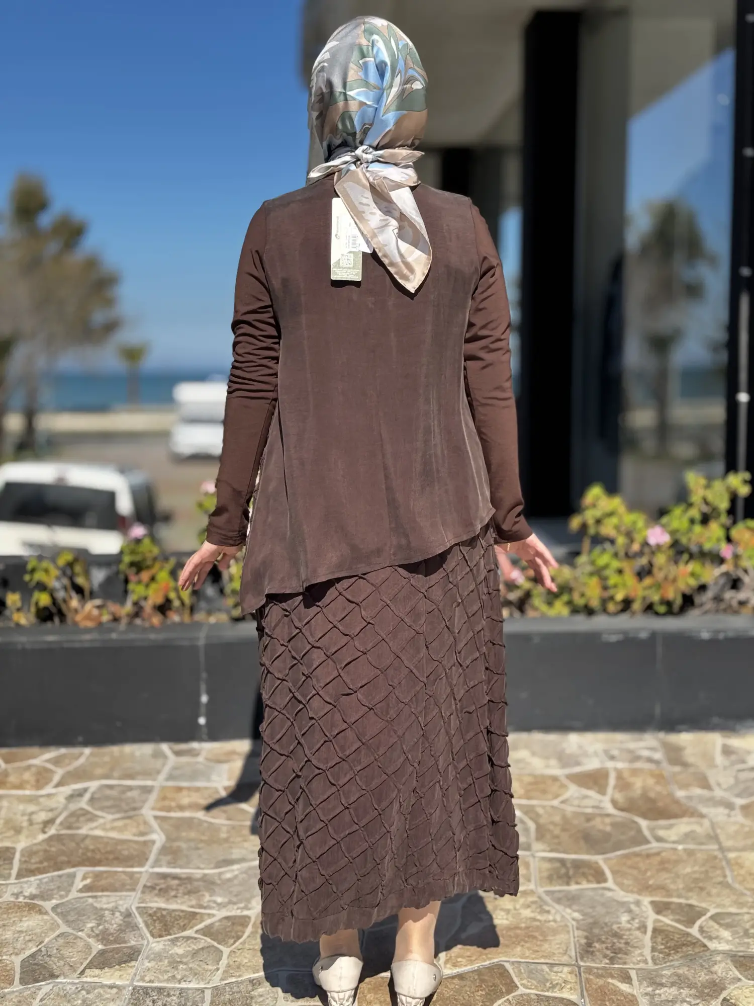 Misswhence Üç Boyutlu Dikiş Detaylı Cupra İpek Etek Bluz Takım 39002