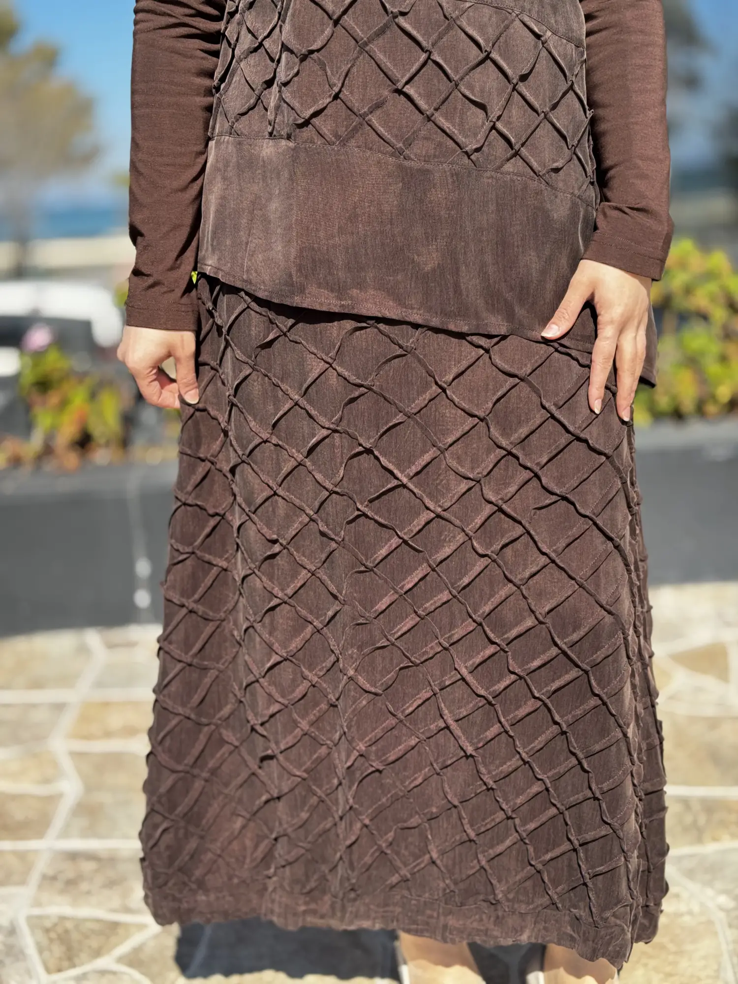 Misswhence Üç Boyutlu Dikiş Detaylı Cupra İpek Etek Bluz Takım 39002