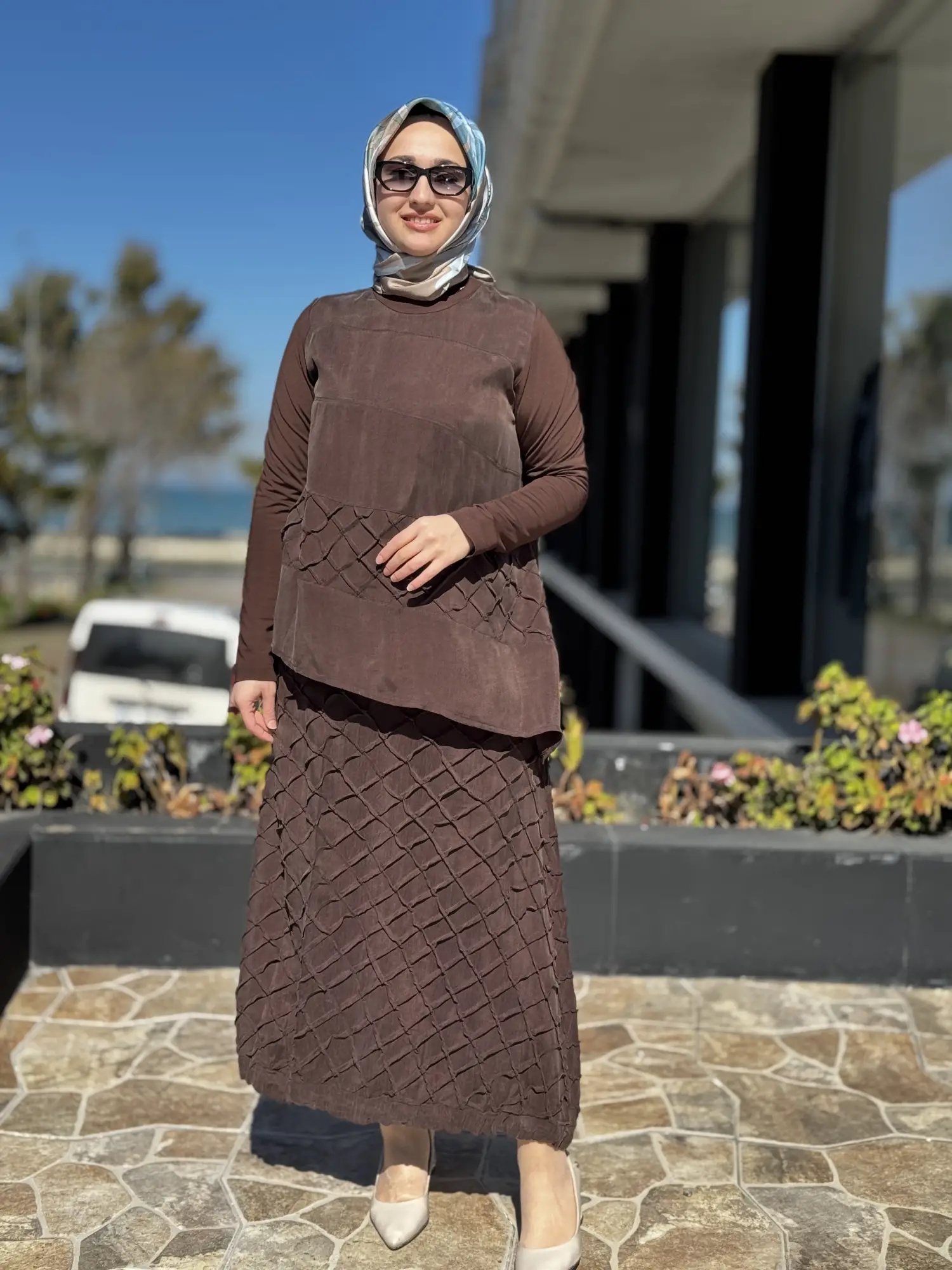 Misswhence Üç Boyutlu Dikiş Detaylı Cupra İpek Etek Bluz Takım 39002