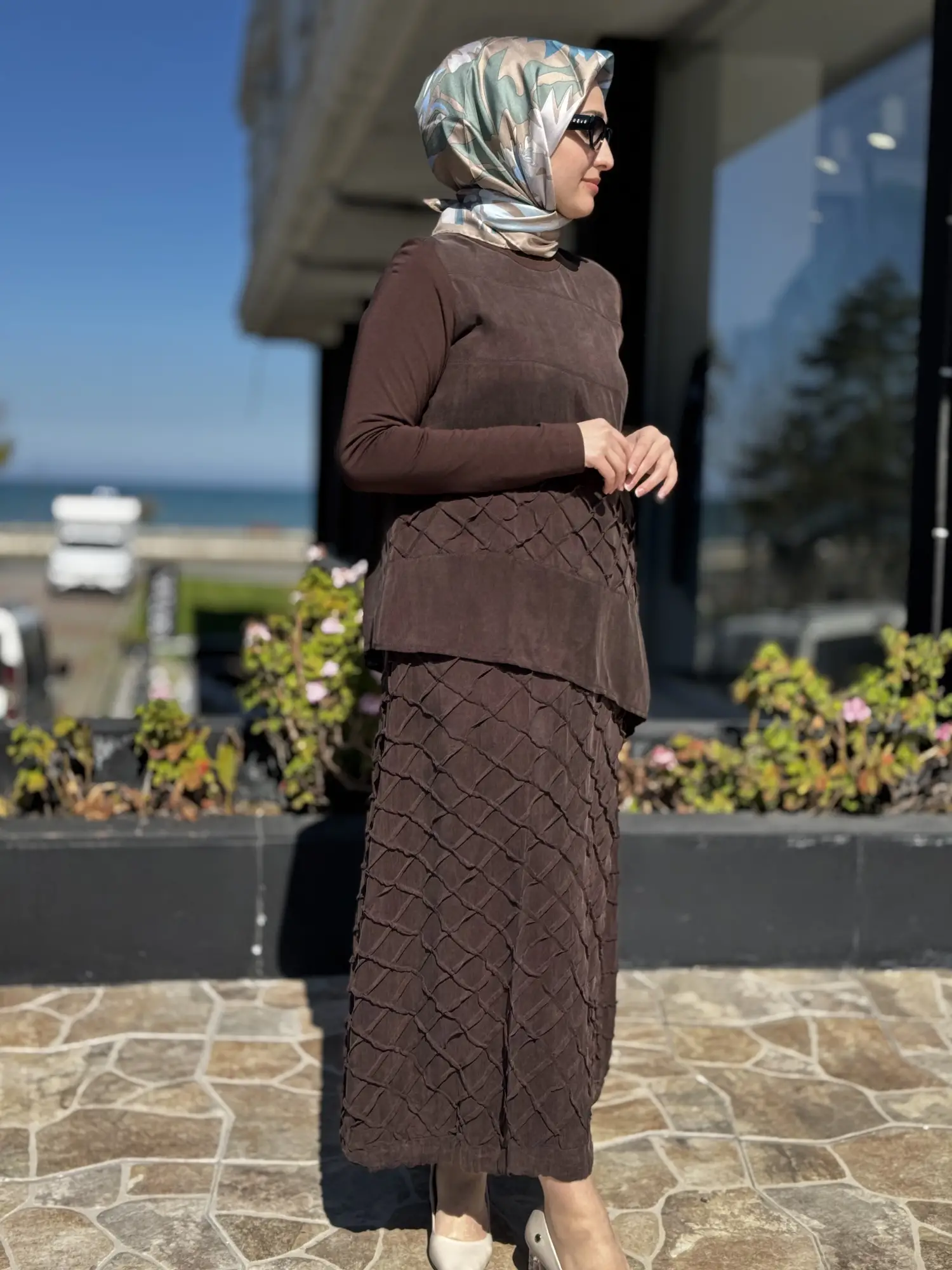 Misswhence Üç Boyutlu Dikiş Detaylı Cupra İpek Etek Bluz Takım 39002