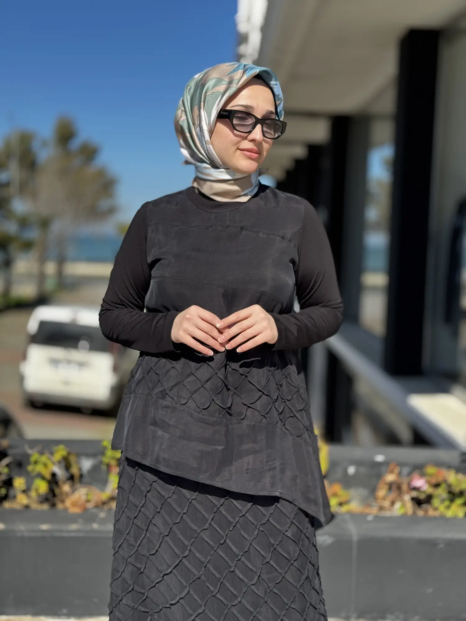 Misswhence Üç Boyutlu Dikiş Detaylı Cupra İpek Etek Bluz Takım 39002