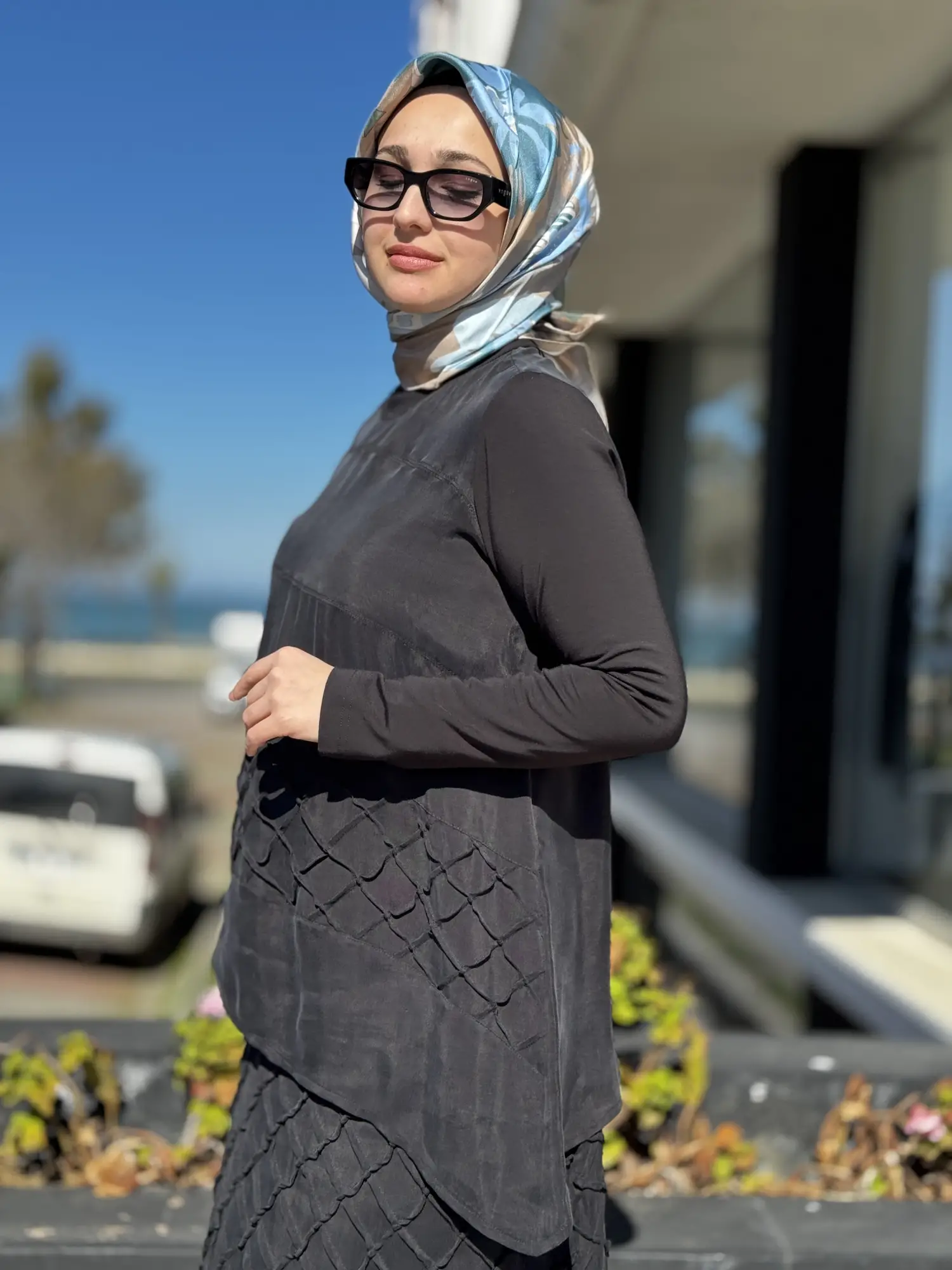 Misswhence Üç Boyutlu Dikiş Detaylı Cupra İpek Etek Bluz Takım 39002