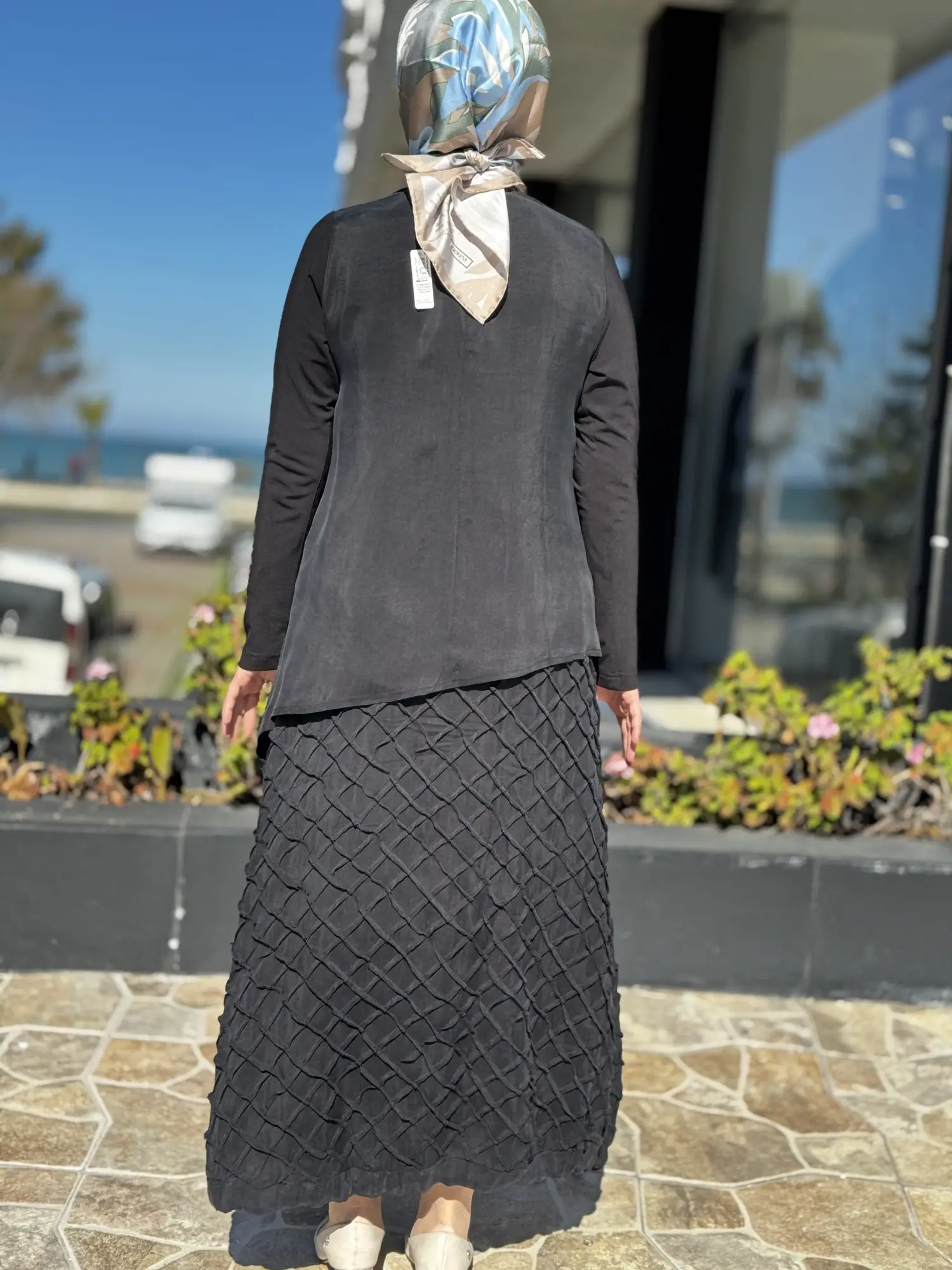 Misswhence Üç Boyutlu Dikiş Detaylı Cupra İpek Etek Bluz Takım 39002