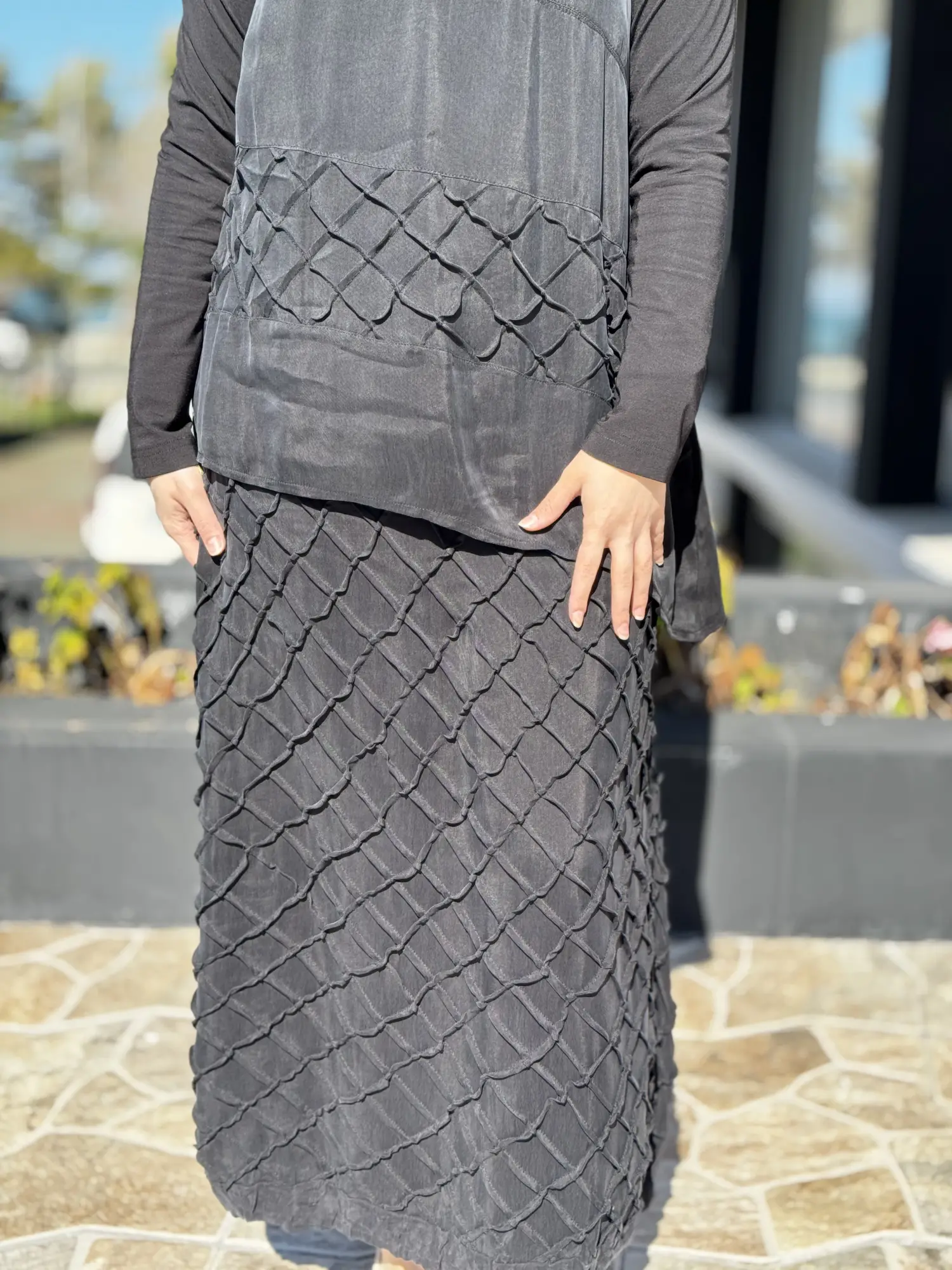 Misswhence Üç Boyutlu Dikiş Detaylı Cupra İpek Etek Bluz Takım 39002