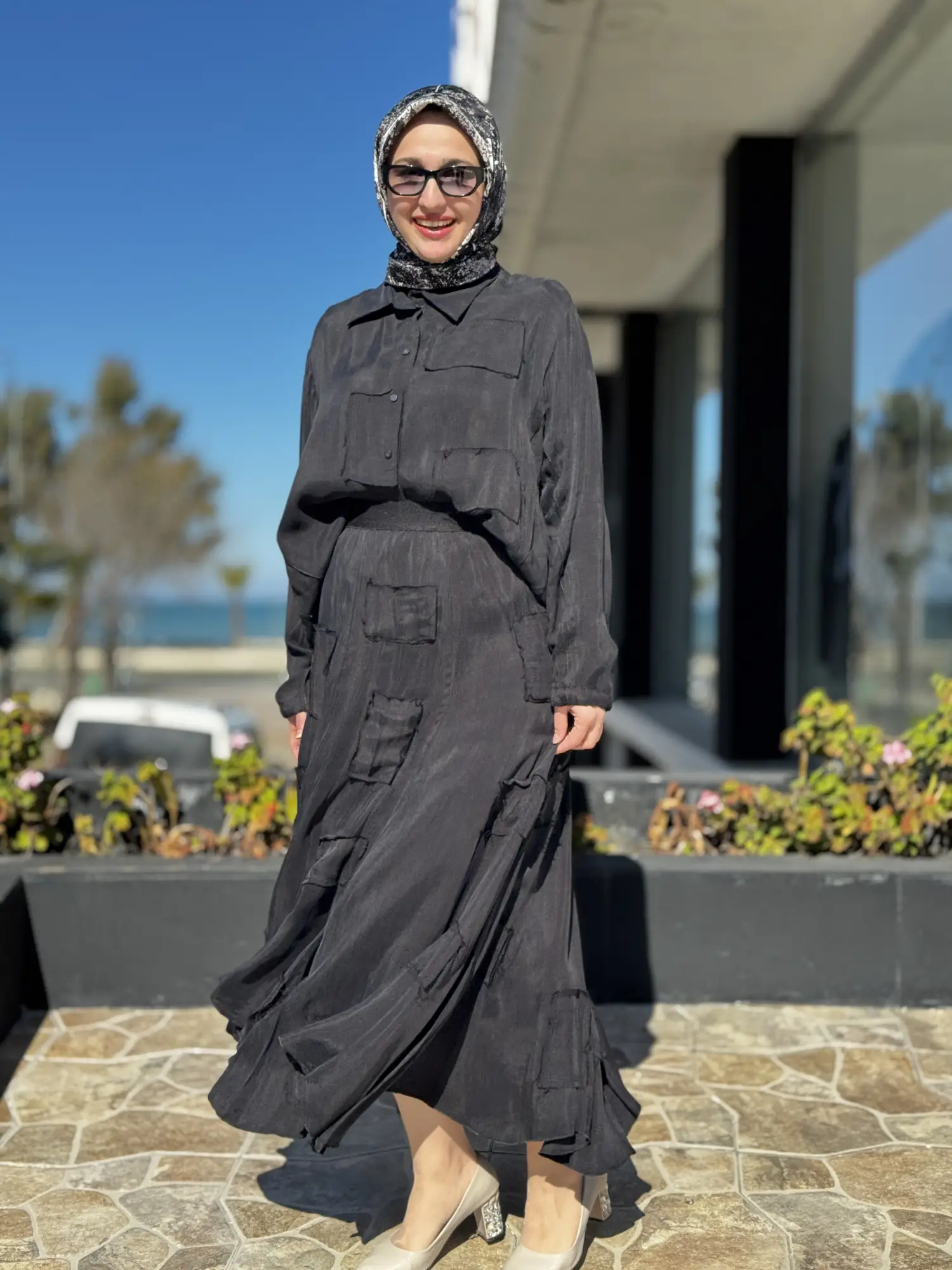 Misswhence Parça Kumaş Kombinli Cupra İpek Gömlek Etek Takım 39304