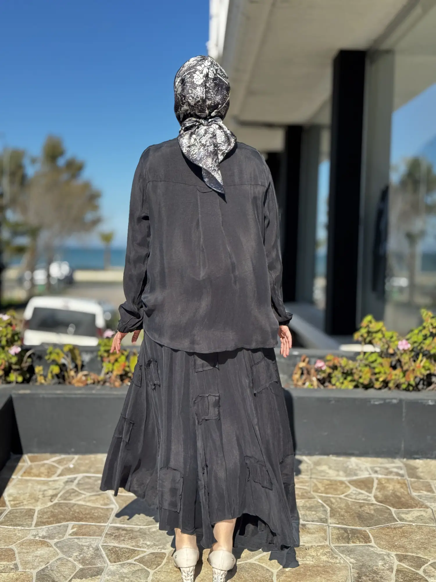 Misswhence Parça Kumaş Kombinli Cupra İpek Gömlek Etek Takım 39304