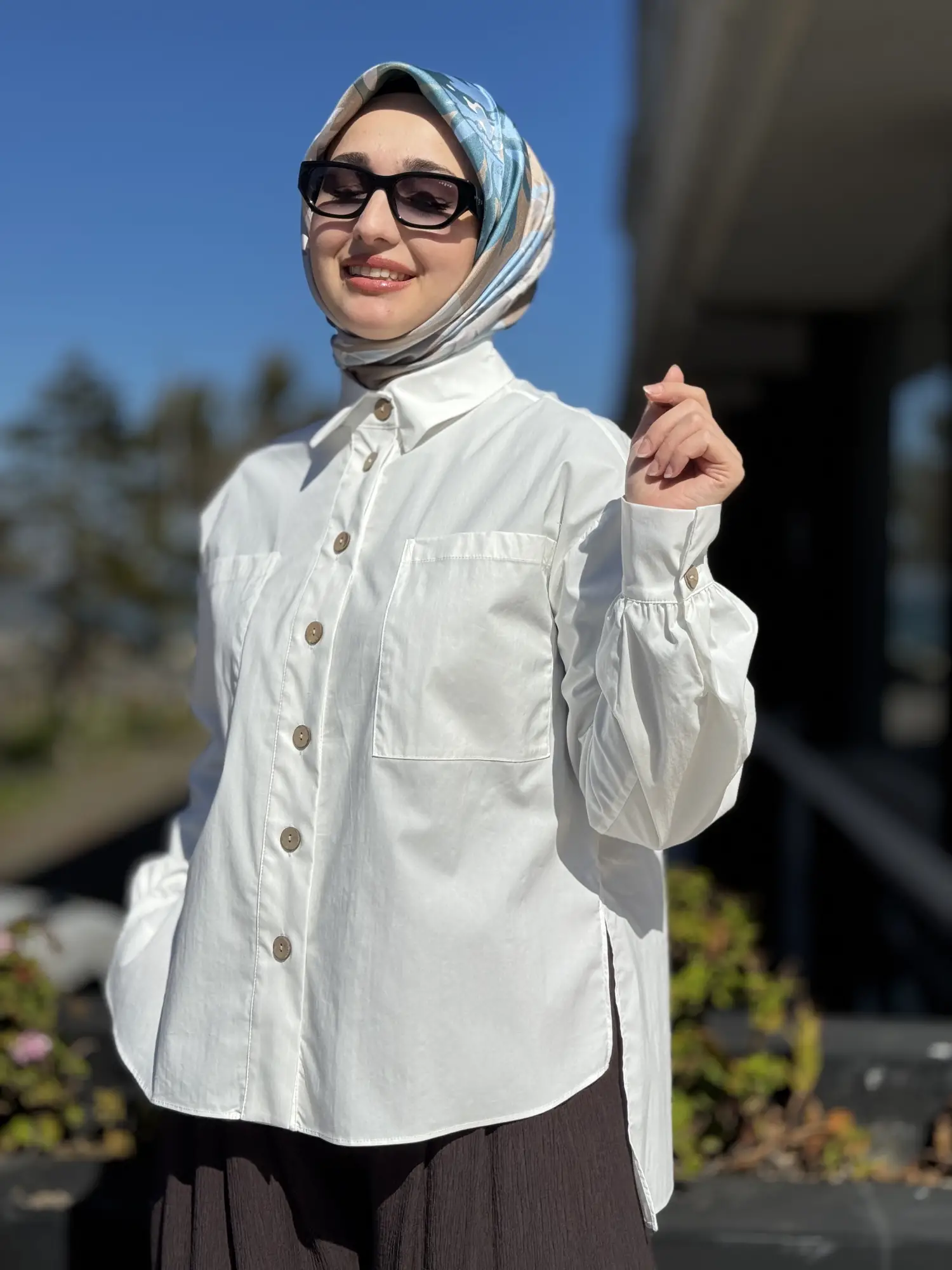 Almarwah Çift Cepli Asimetrik Poplin Gömlek 101003