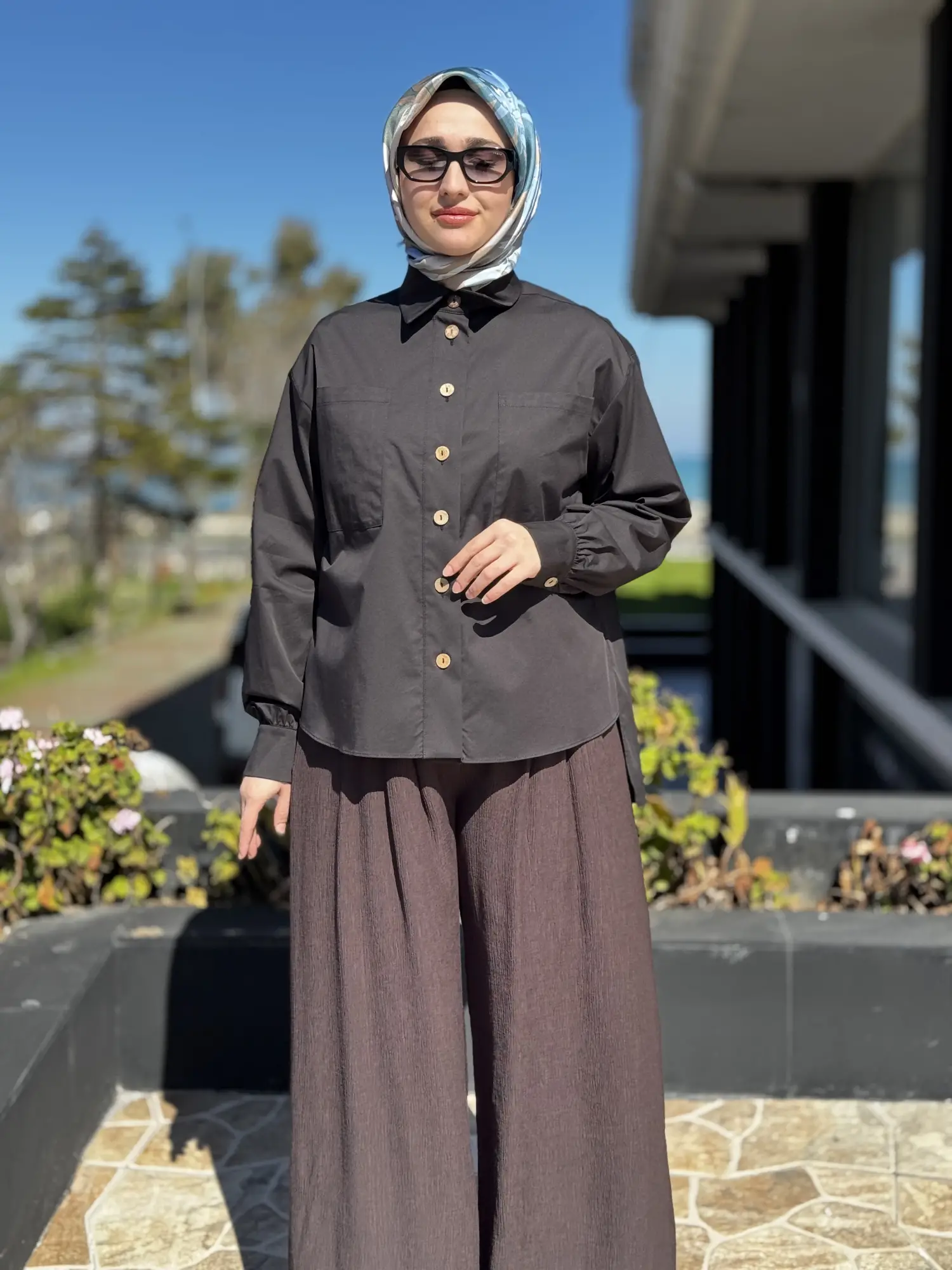 Almarwah Çift Cepli Asimetrik Poplin Gömlek 101003