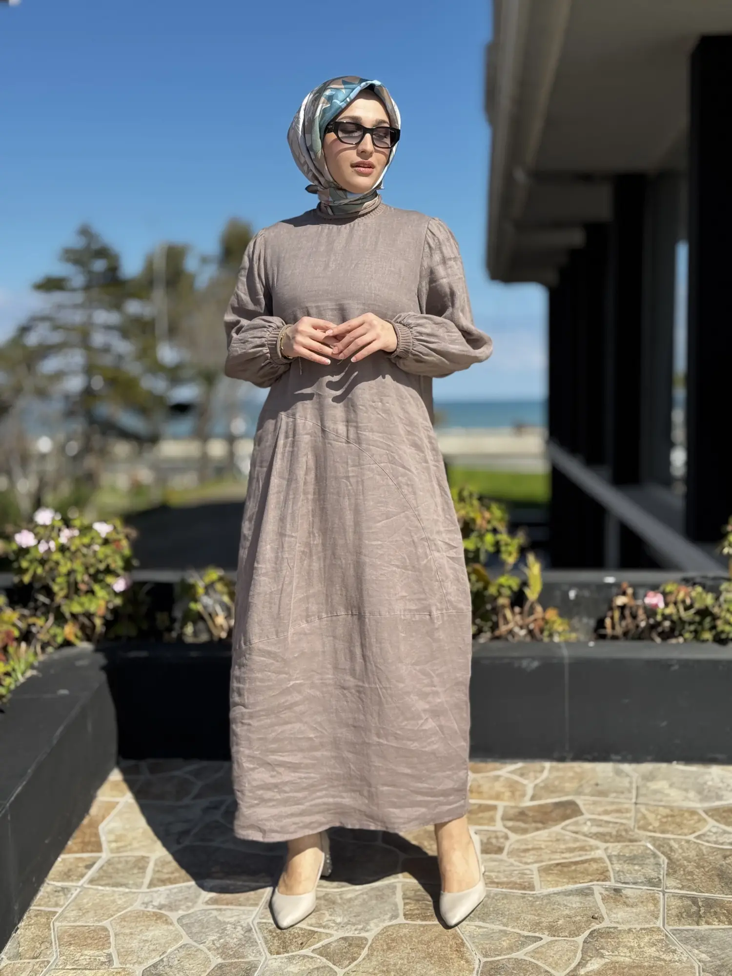 Almarwah Ribana Detaylı Pamuk Keten Elbise 303904