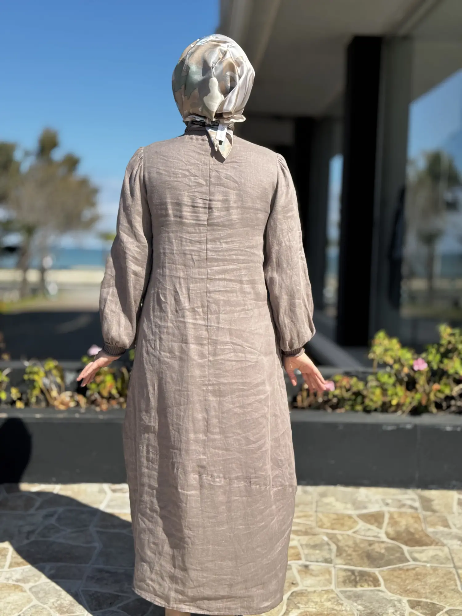 Almarwah Ribana Detaylı Pamuk Keten Elbise 303904