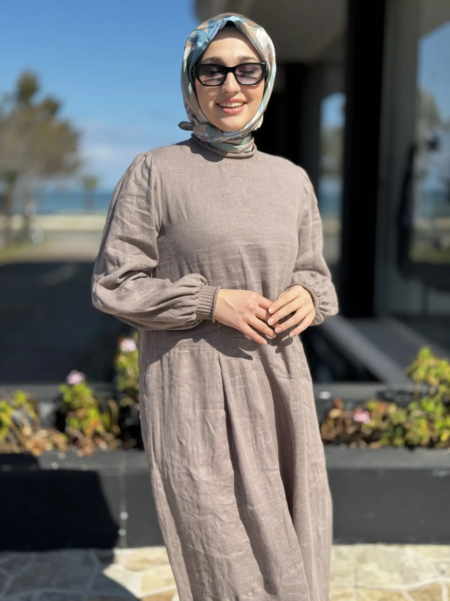 Almarwah Ribana Detaylı Pamuk Keten Elbise 303904