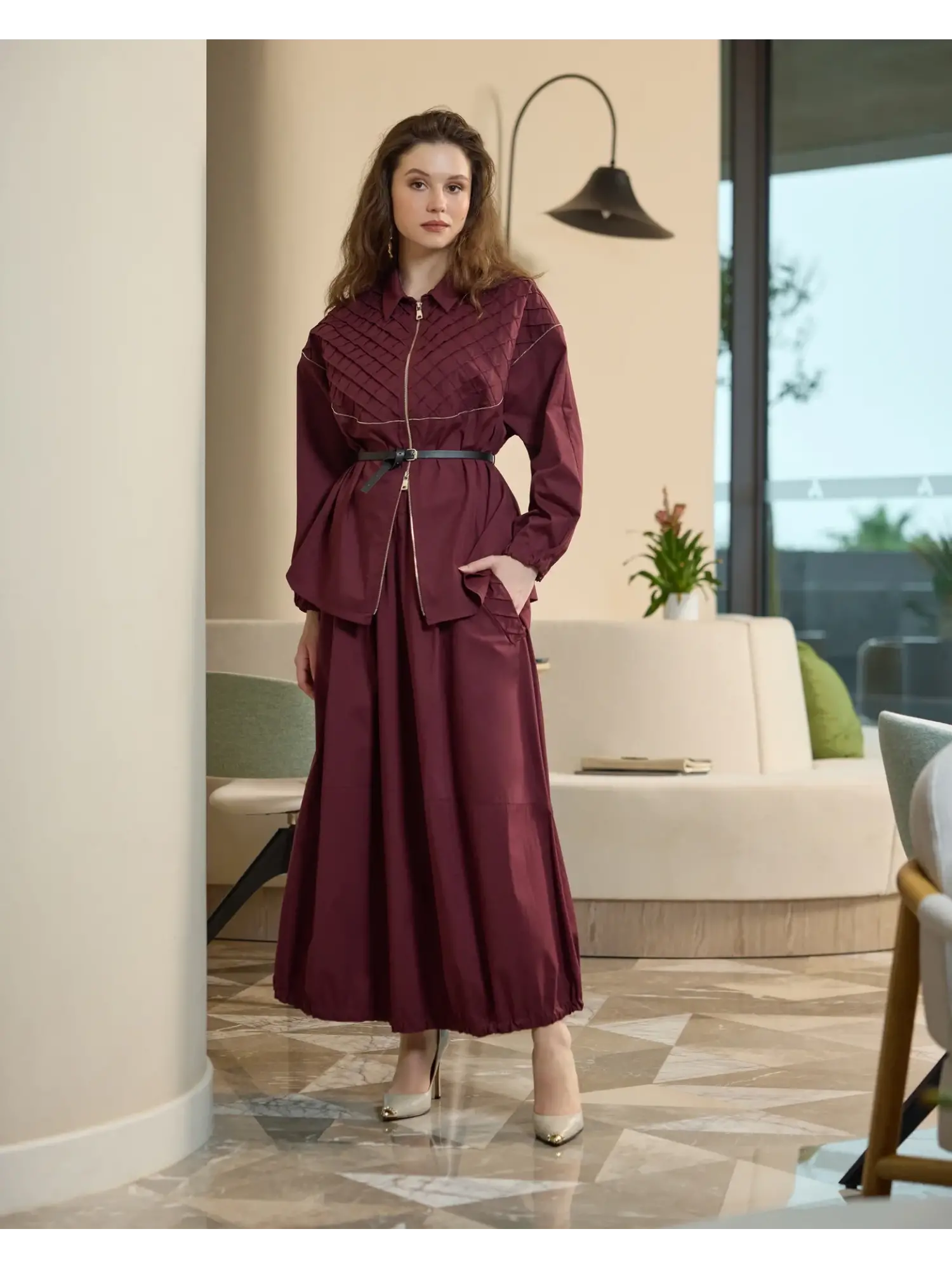 Misswhence Drape ve Fermuar Detaylı Ceket Etek Takım 39307