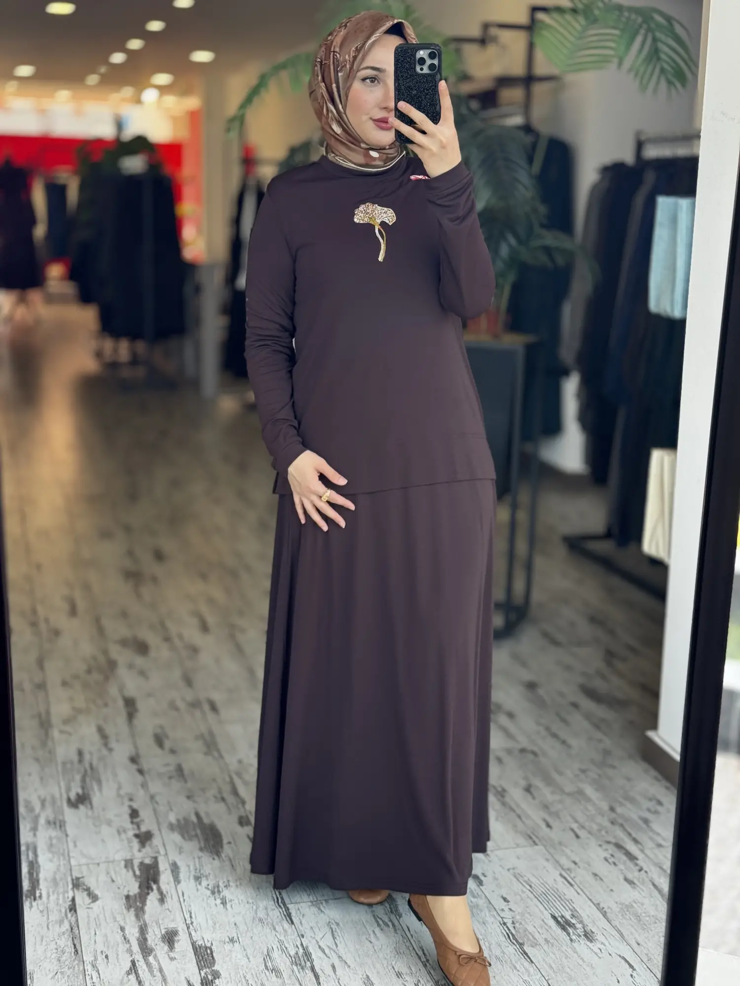 Qupra Önü Taş Detaylı Modal Bluz Etek Takım WAD1263