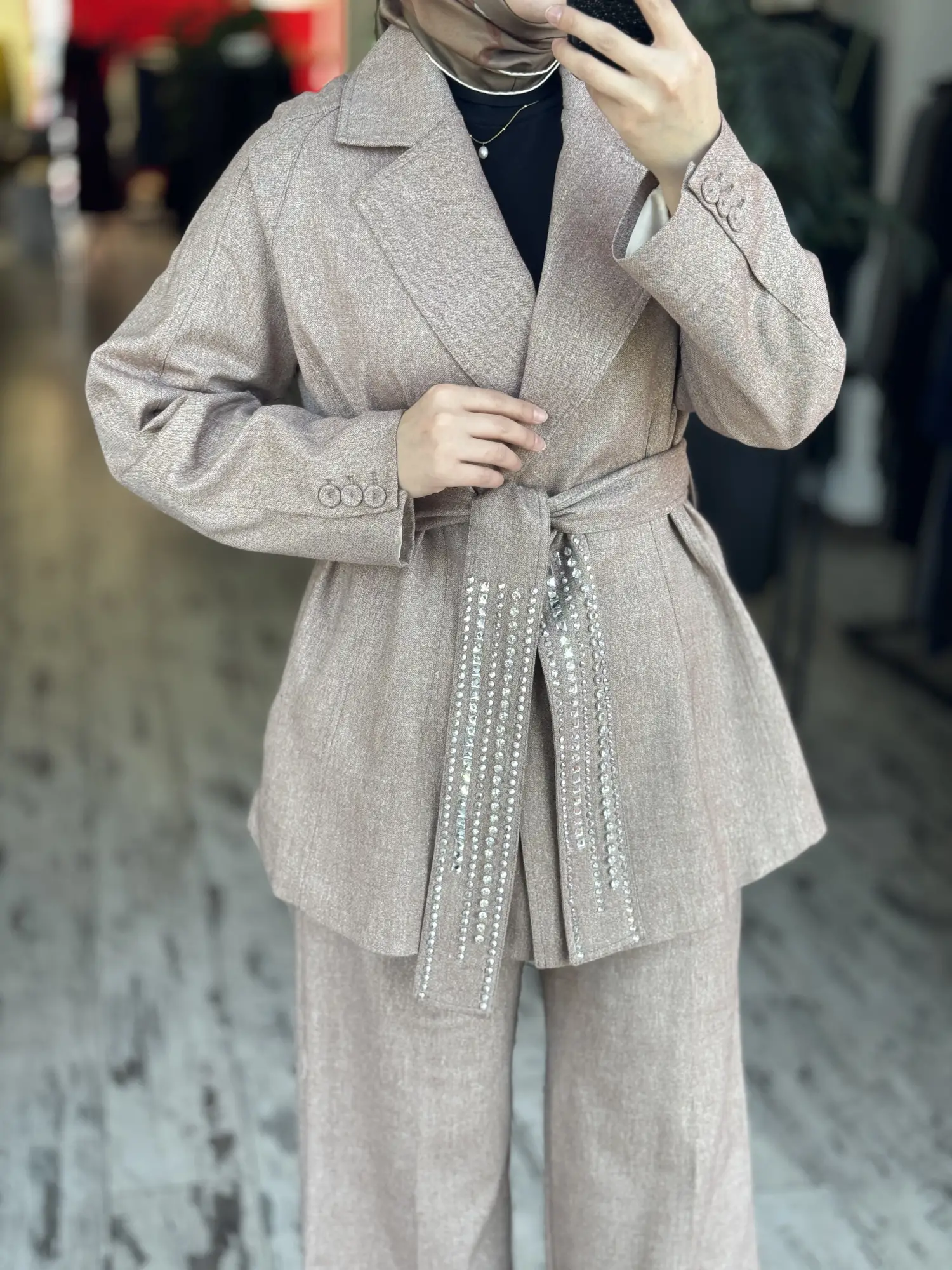 Qupra Sim Detaylı Kemeri Taşlı Ceket Pantolon Takım WAD1209