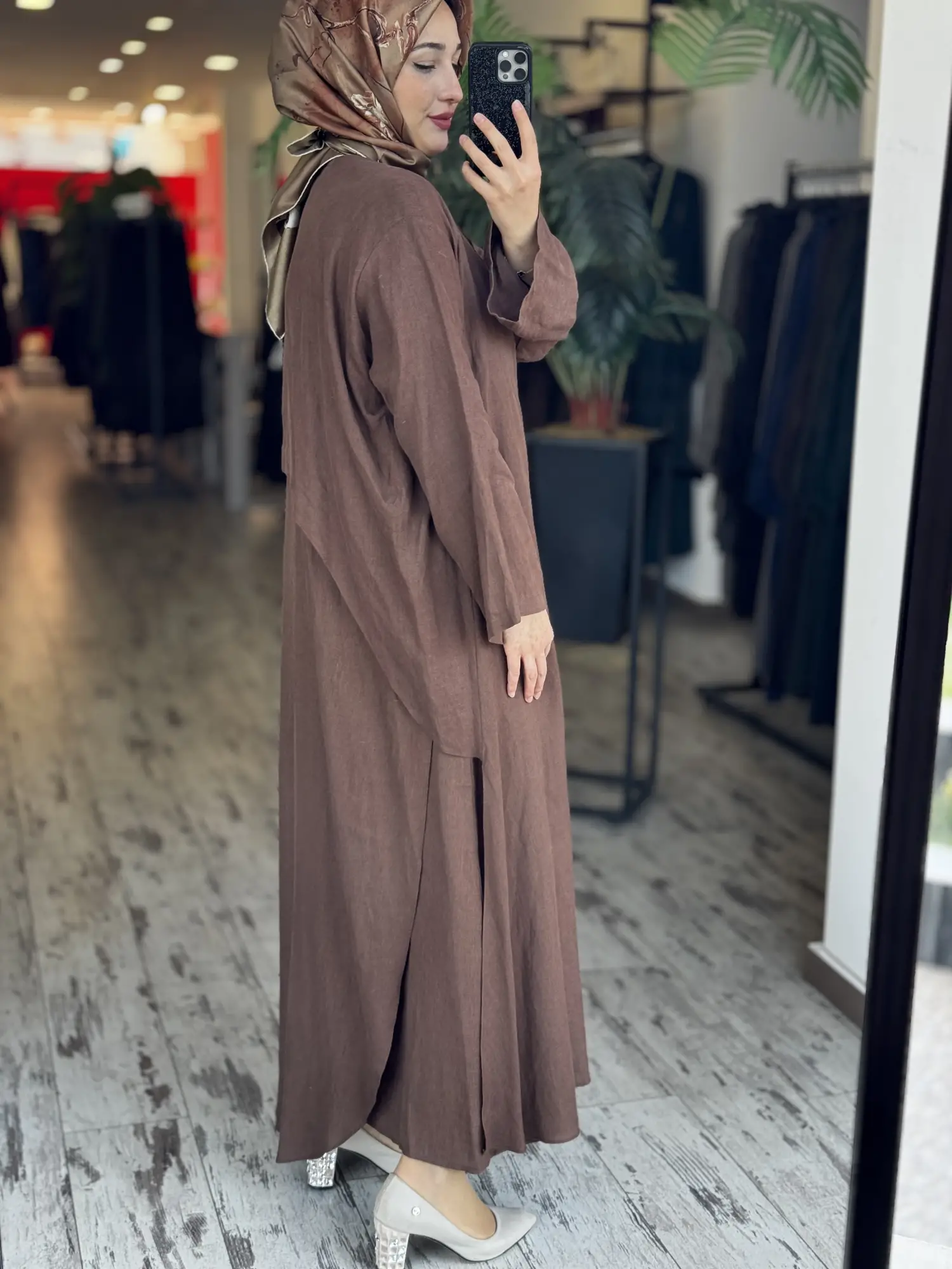 Qupra Parça Detaylı Keten Kimono Elbise Takım WAD1530