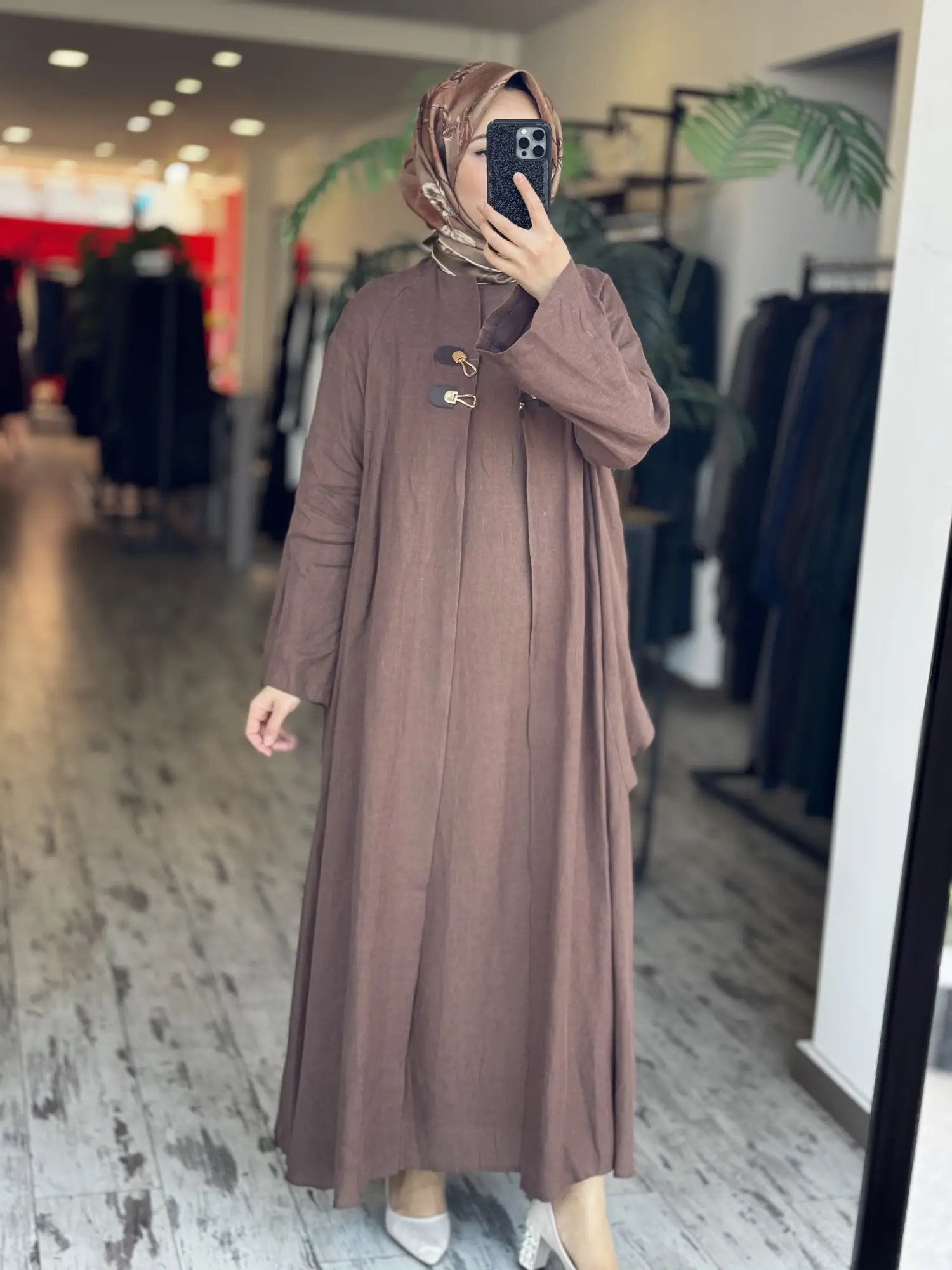 Qupra Parça Detaylı Keten Kimono Elbise Takım WAD1530