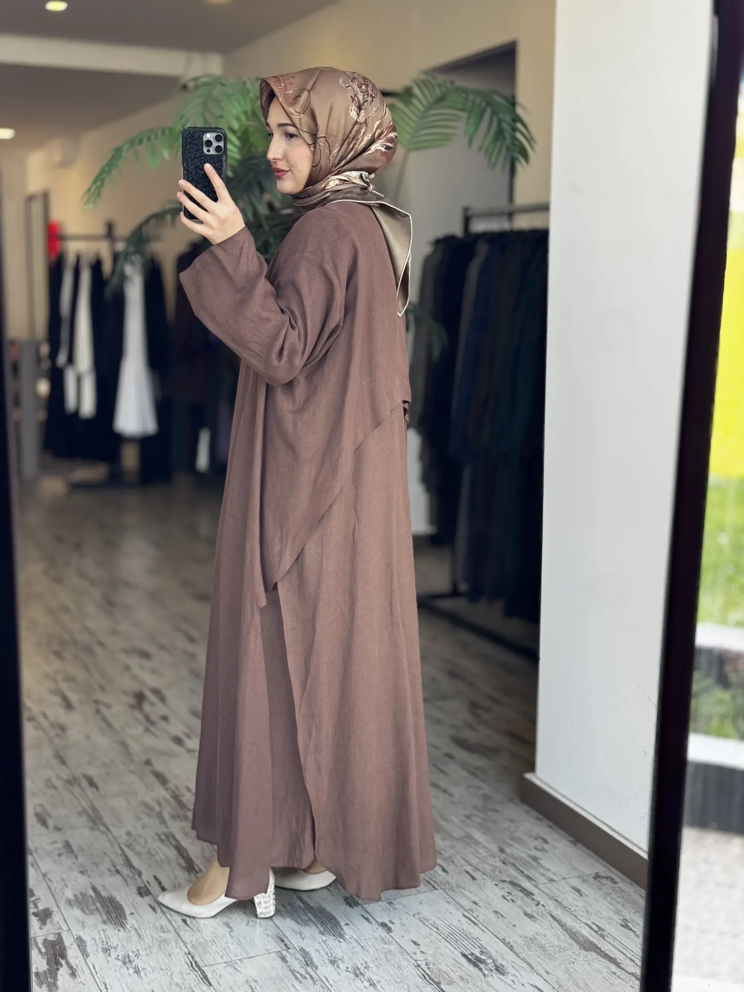 Qupra Parça Detaylı Keten Kimono Elbise Takım WAD1530