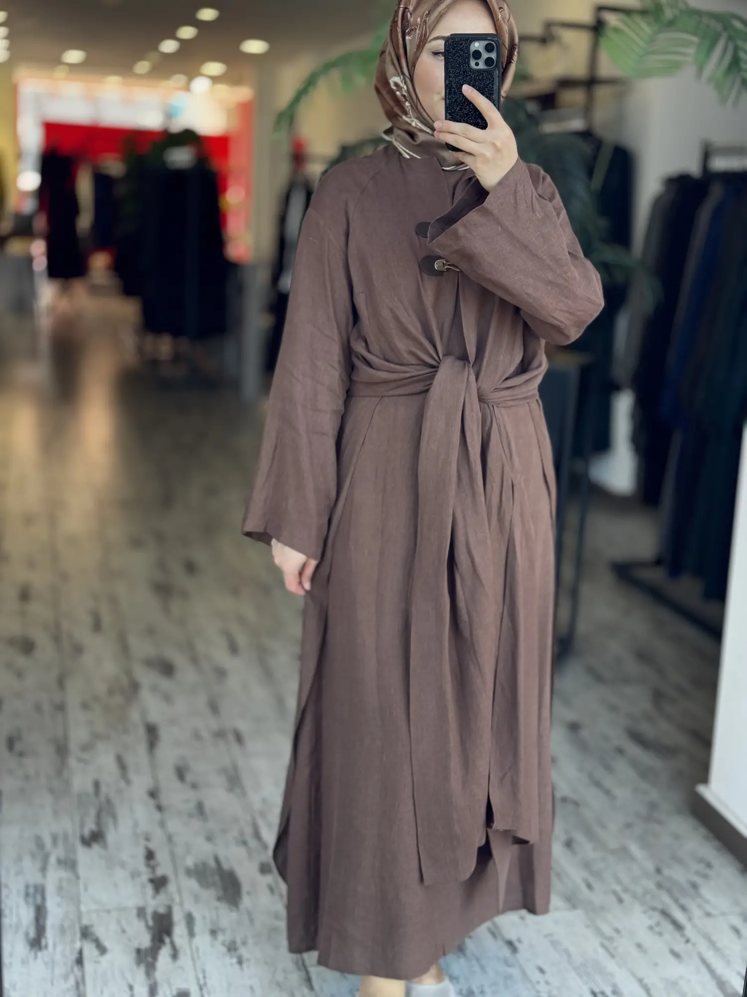 Qupra Parça Detaylı Keten Kimono Elbise Takım WAD1530