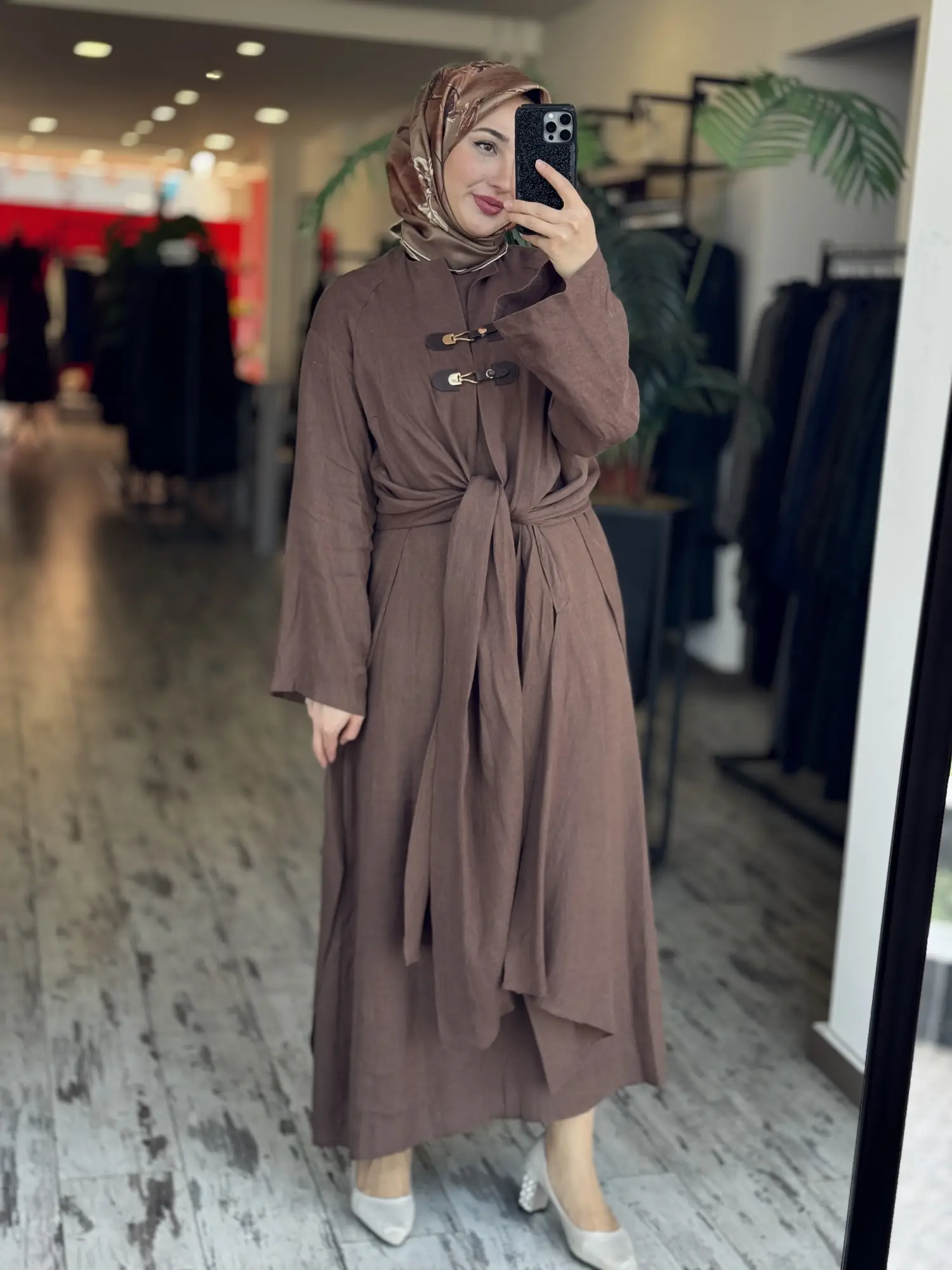 Qupra Parça Detaylı Keten Kimono Elbise Takım WAD1530