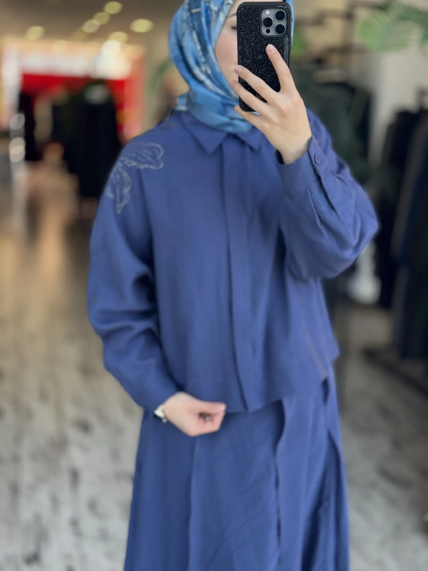 Qupra Omuzu Taşlı Parça Deteyalı Gömlek Etek Takım WAD1270