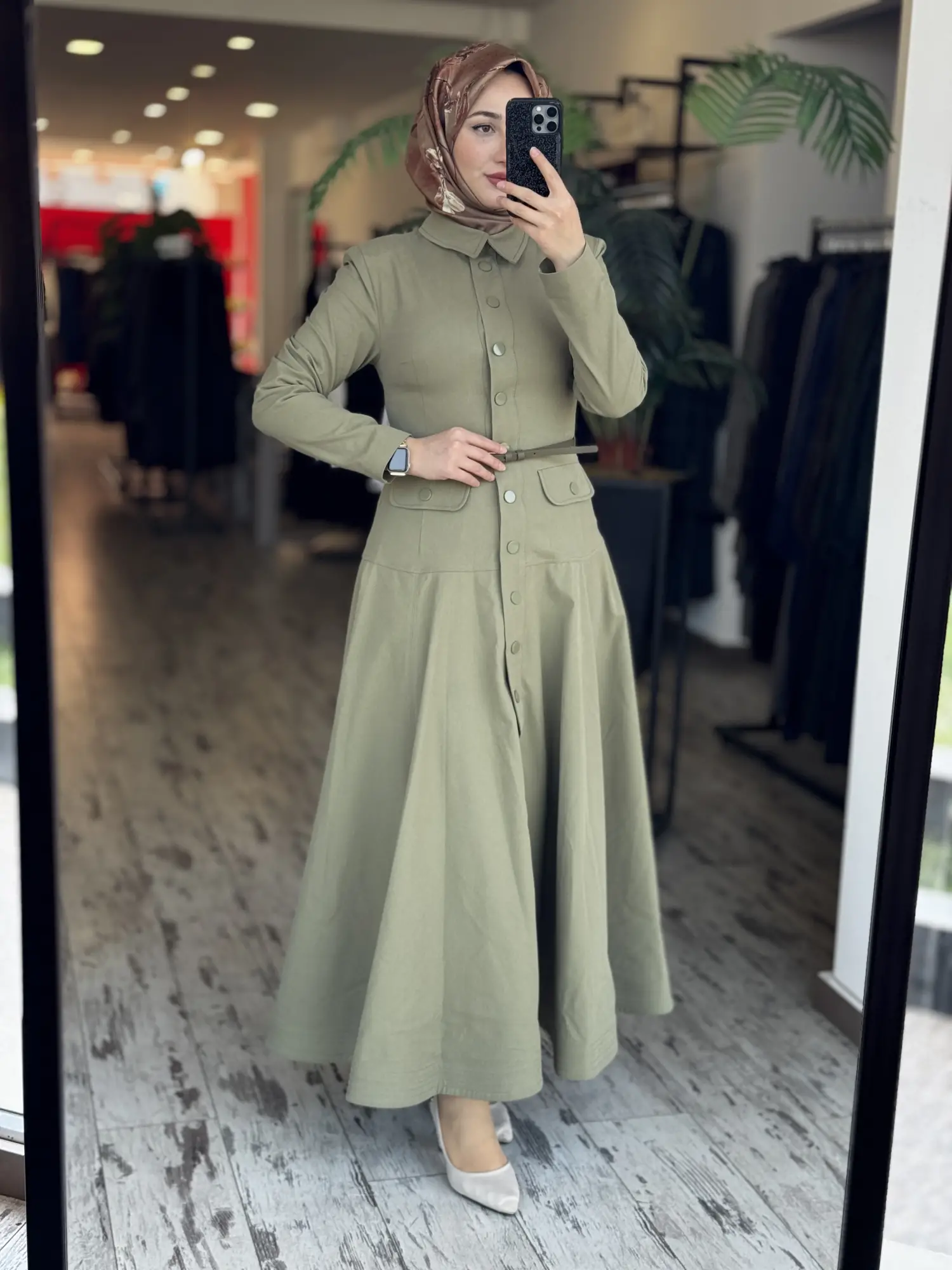 Vuu Belden Oturtmalı Denim Elbise