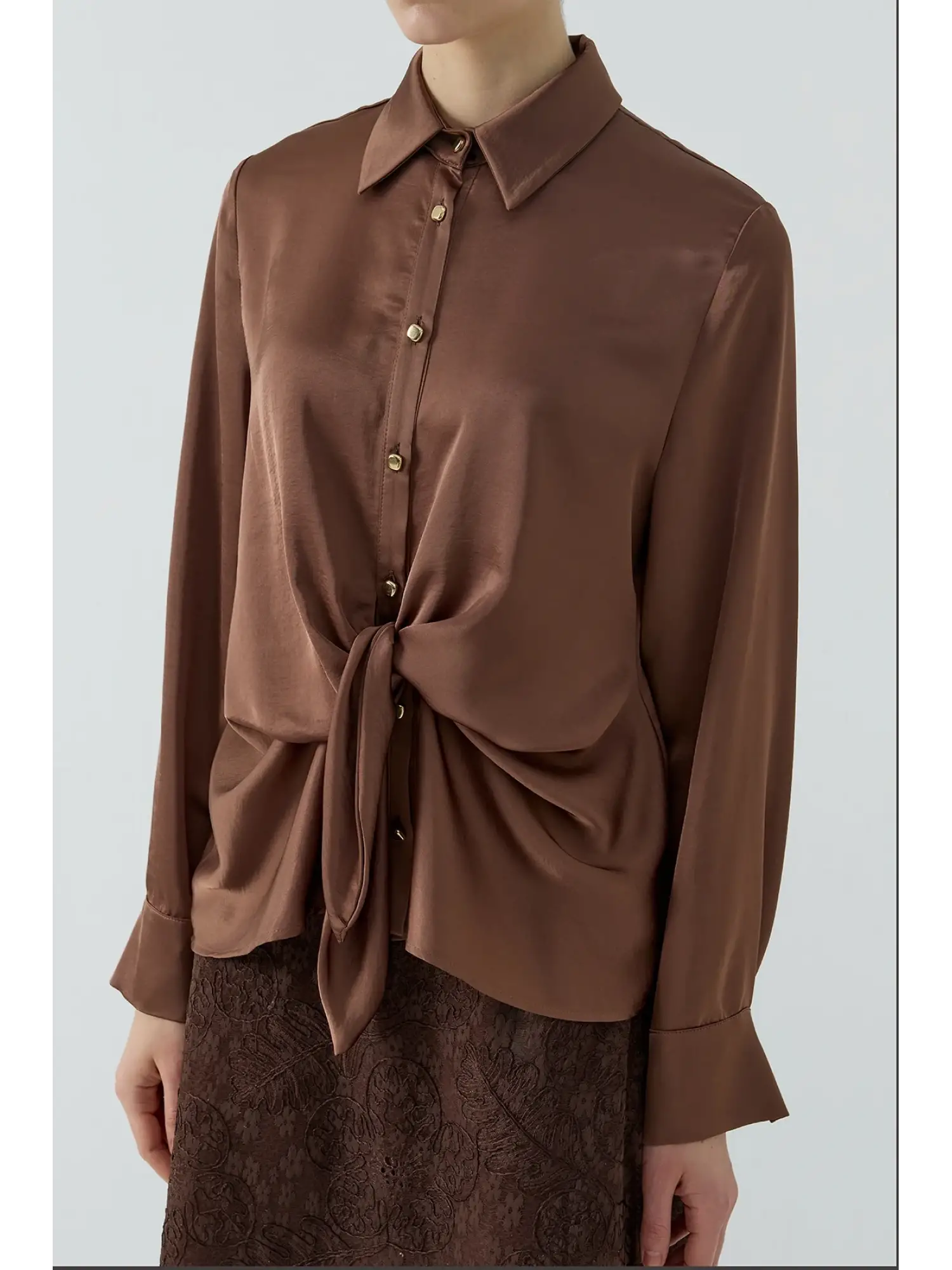 Clande Şık Saten Gömlek Güpürlü Etek Takım