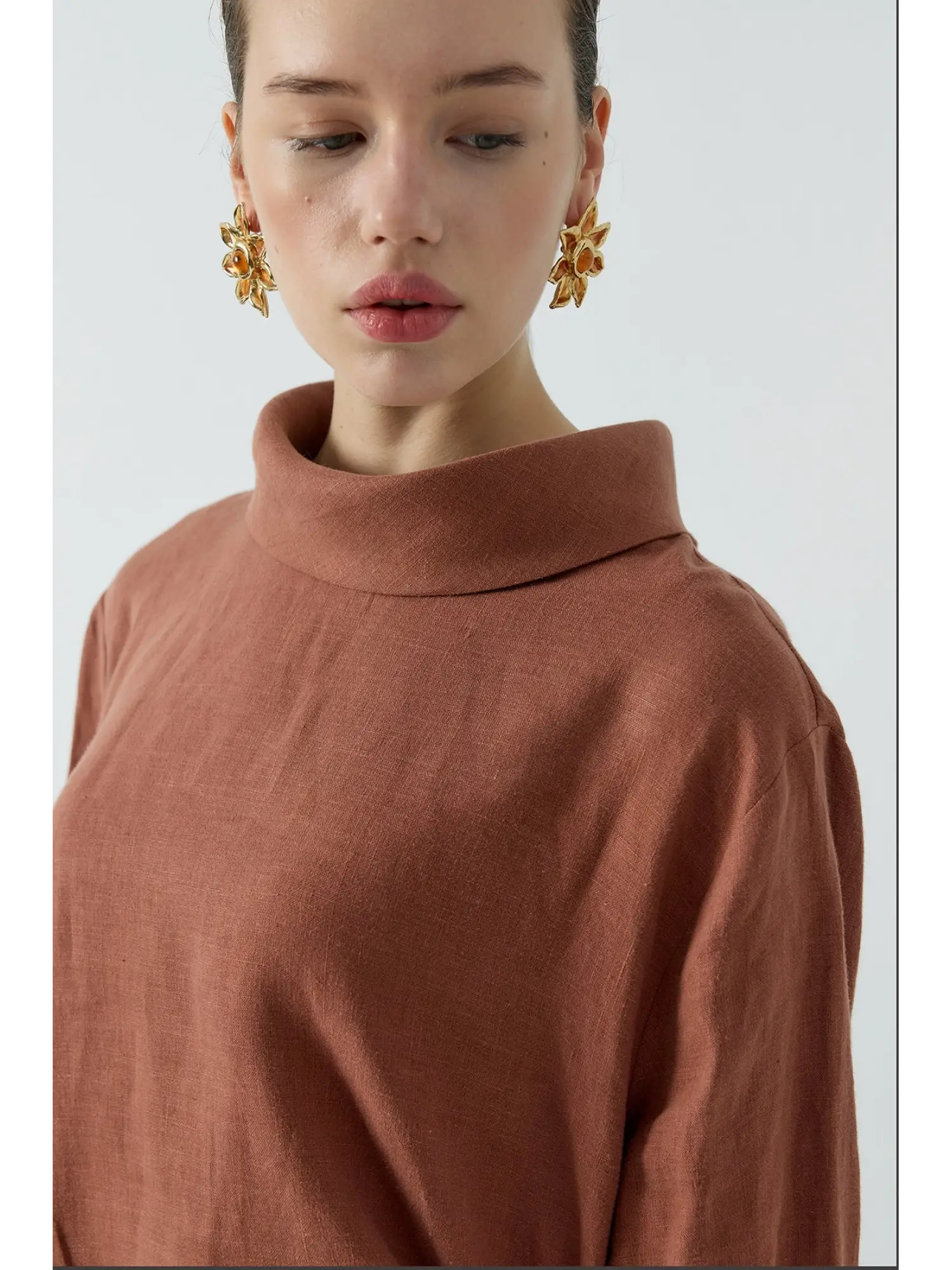 Clande Büzgü Detaylı Asimetrik Keten Etek Bluz Takım