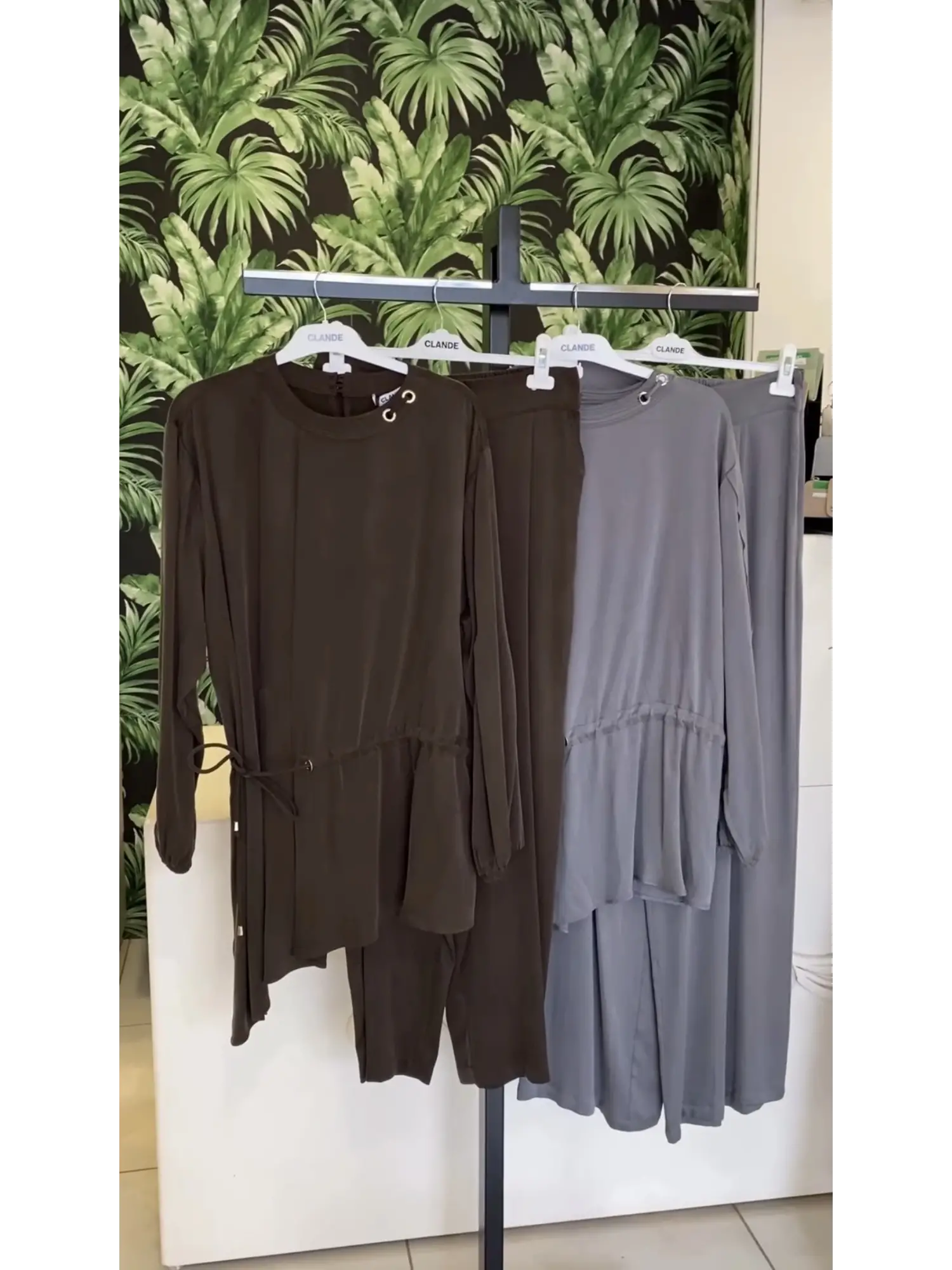 Clande Cupra İpek Asimetrik Kesim Bluz Bol Paça Pantolon Takım