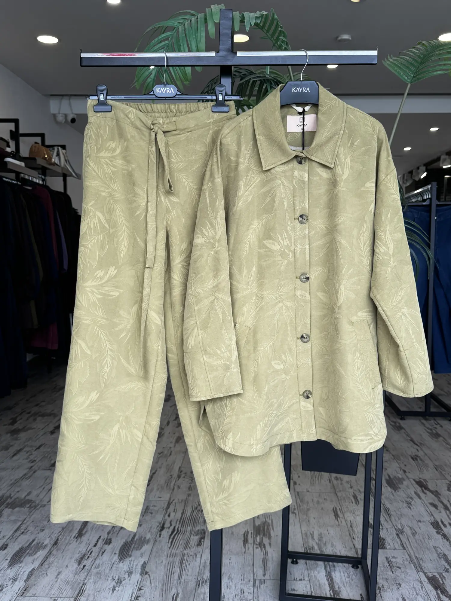 Kayra Kendinden Desenli Tencel Kap Pantolon Takım KA16063