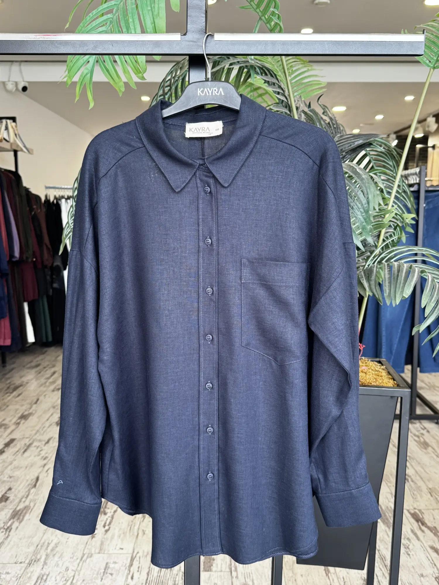 Kayra Yaka Cepli Basic Keten Gömlek KA21134