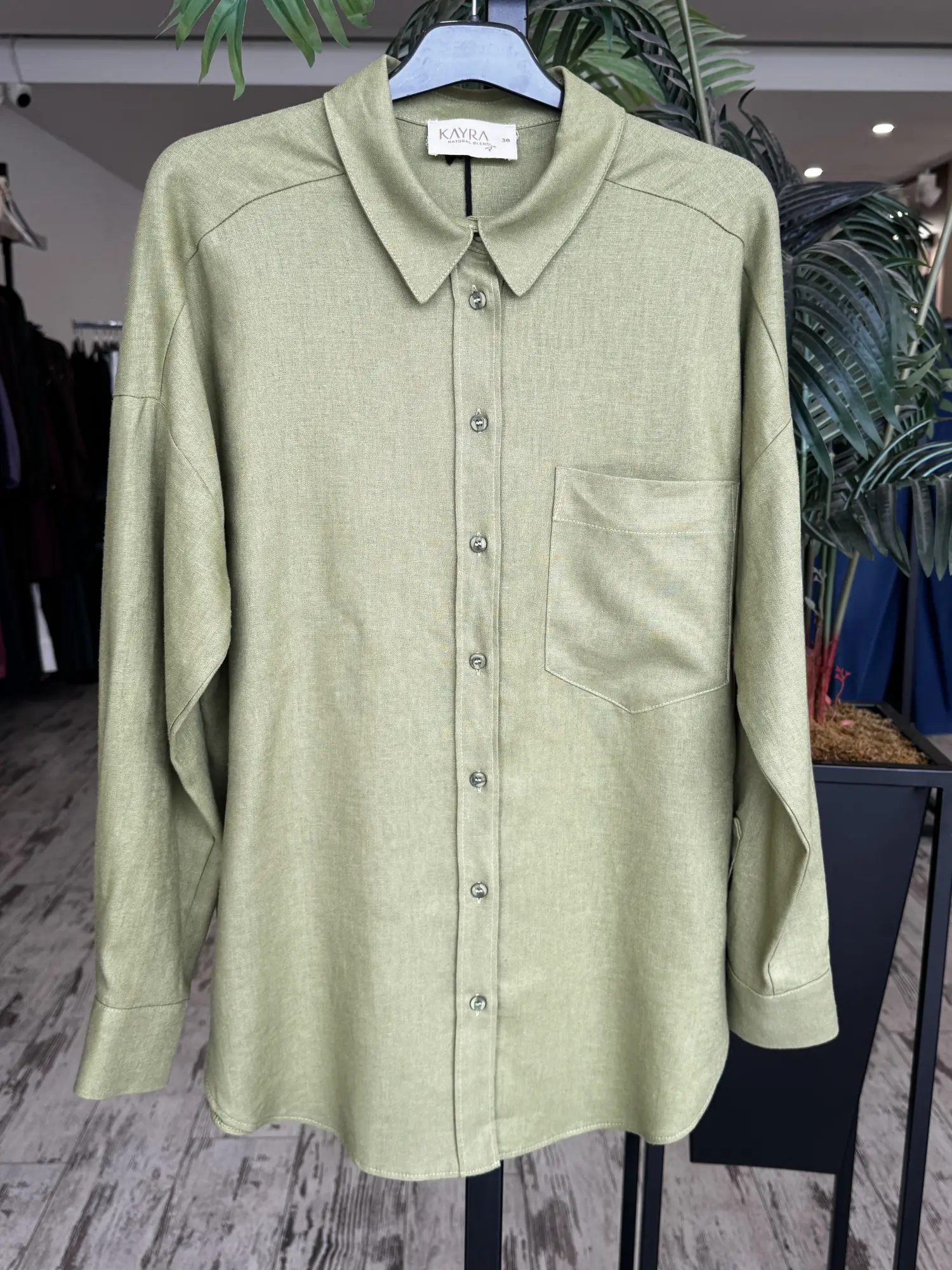 Kayra Yaka Cepli Basic Keten Gömlek KA21134