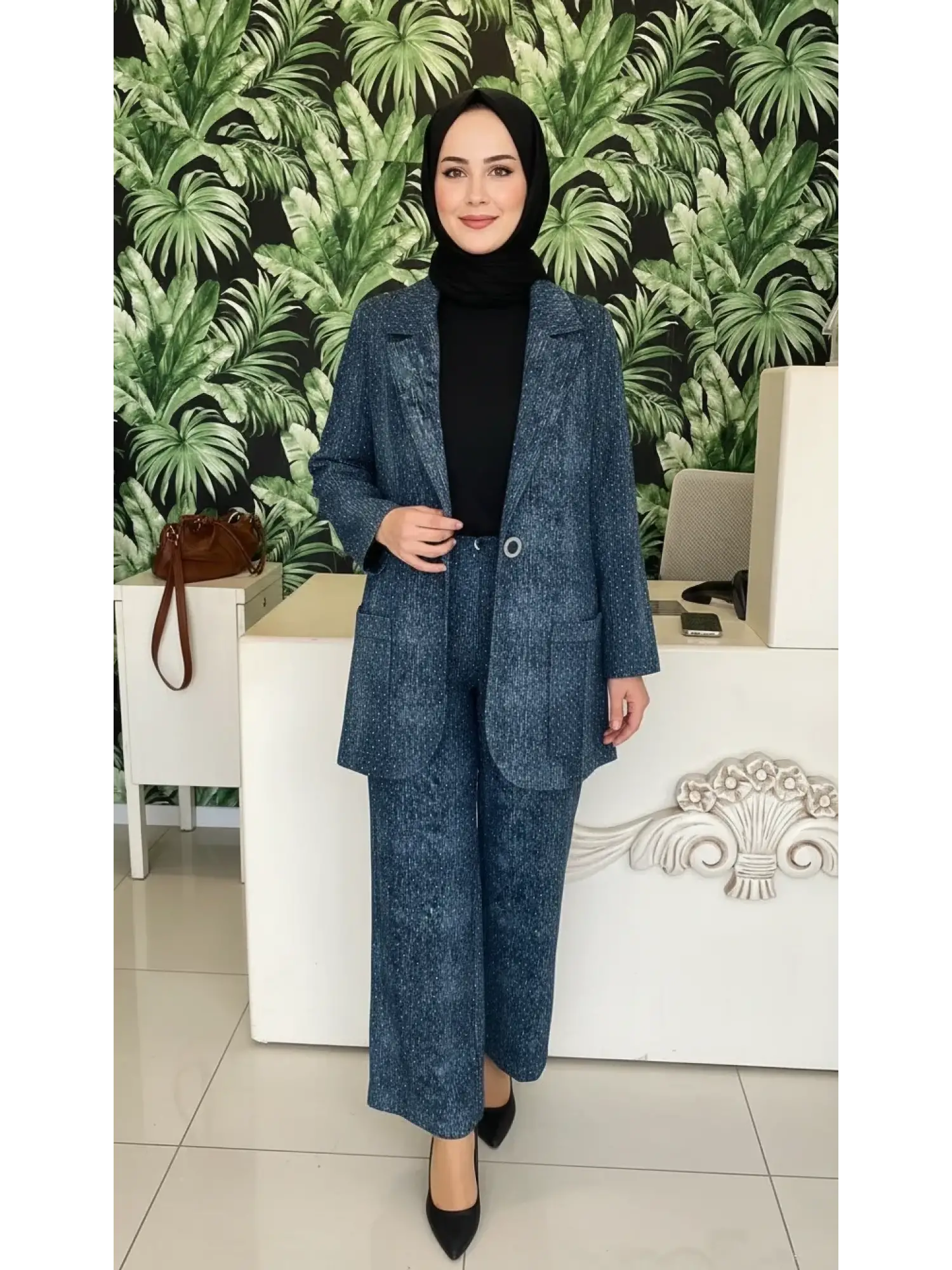 Clande Taş Detaylı Denim Ceket