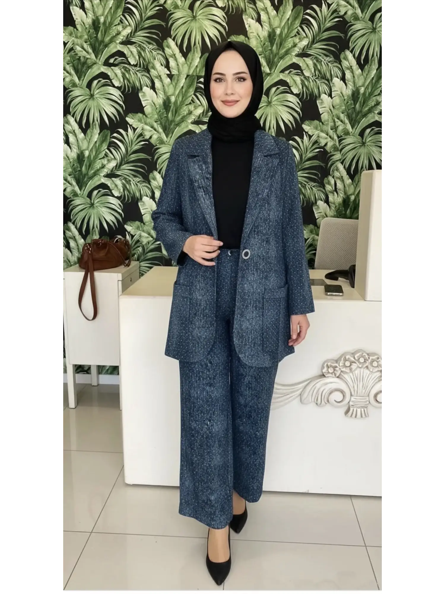 Clande Taş Detaylı Denim Ceket