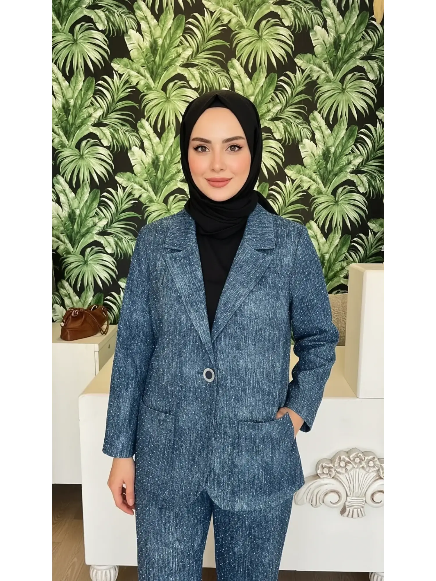 Clande Taş Detaylı Denim Ceket
