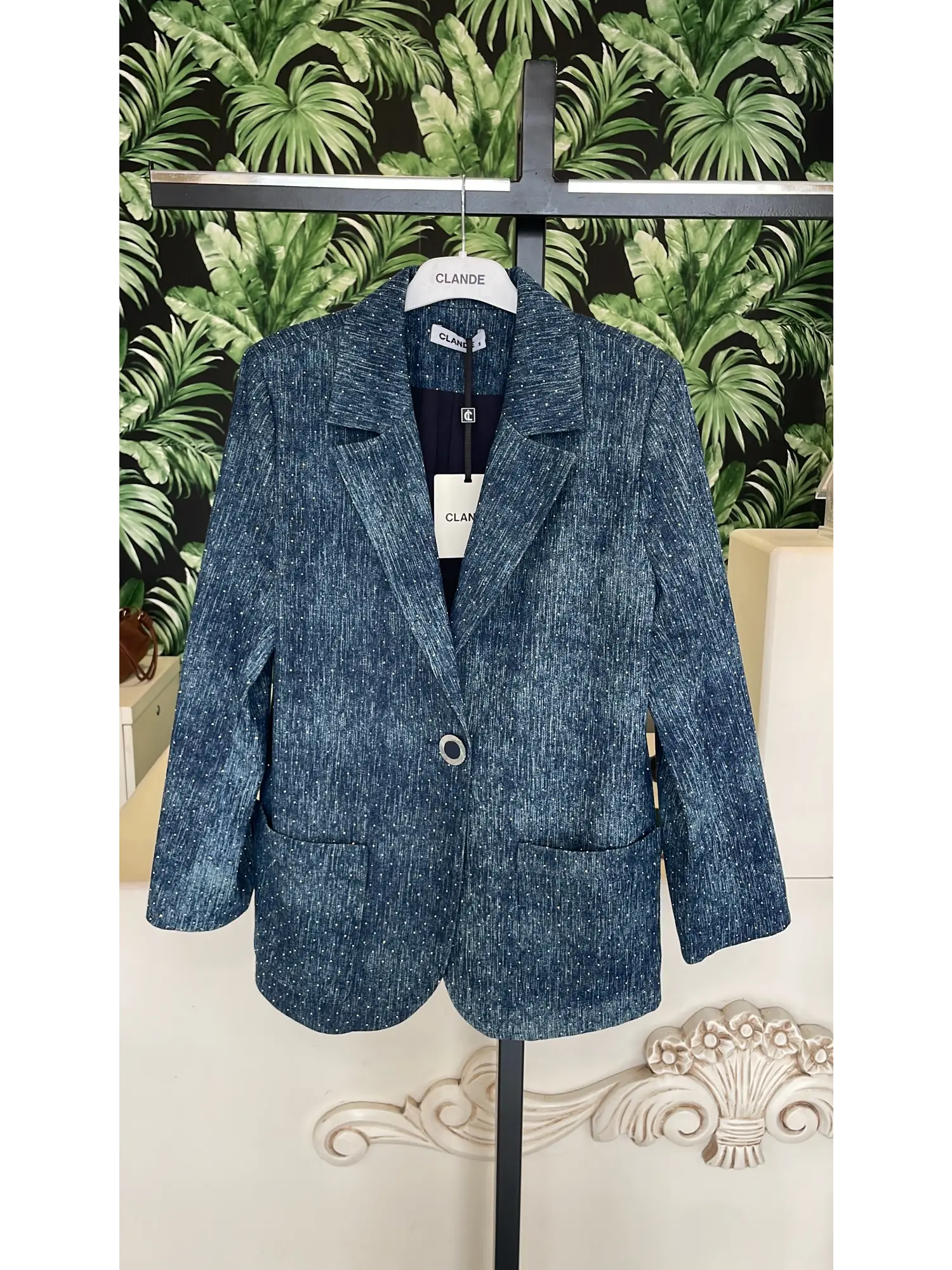 Clande Taş Detaylı Denim Ceket