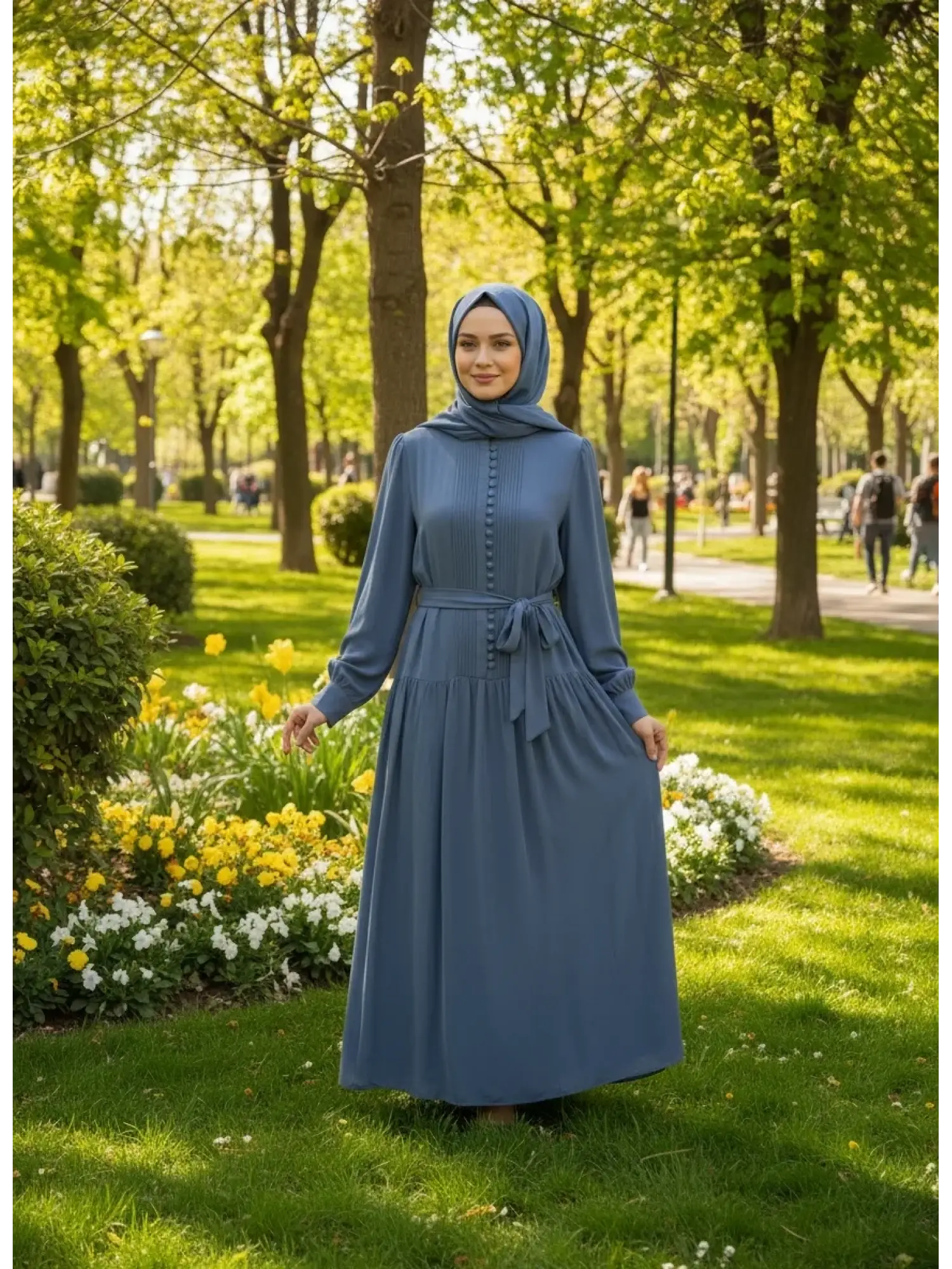 Clande Önü Drape ve Düğme Detaylı Cupra İpek Elbise