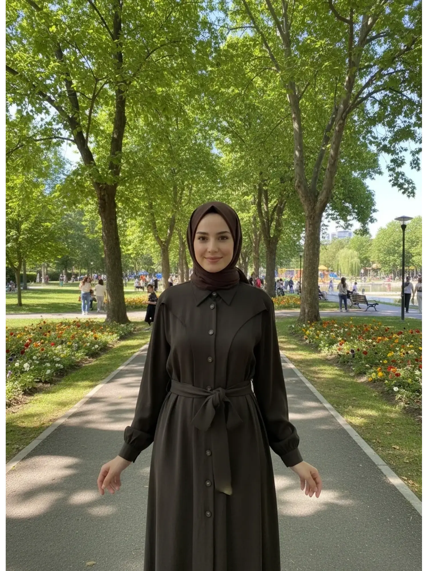 Clande Önü Düğmeli Cepli Cupra İpek Elbise / Ferace