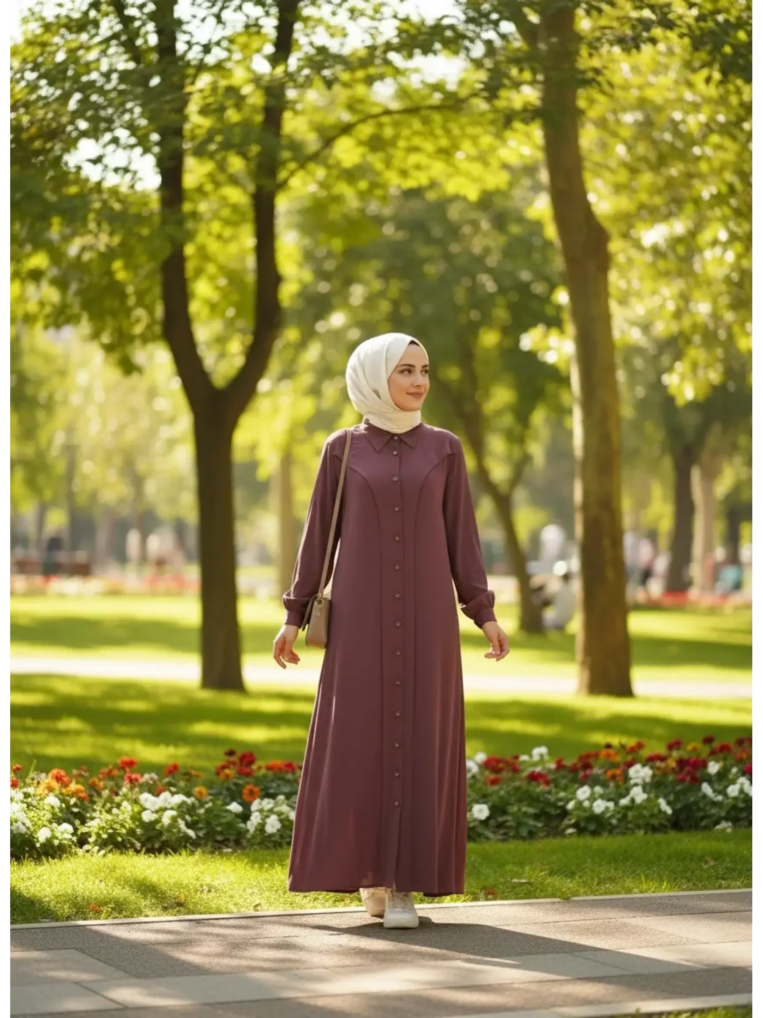 Clande Önü Düğmeli Cepli Cupra İpek Elbise / Ferace