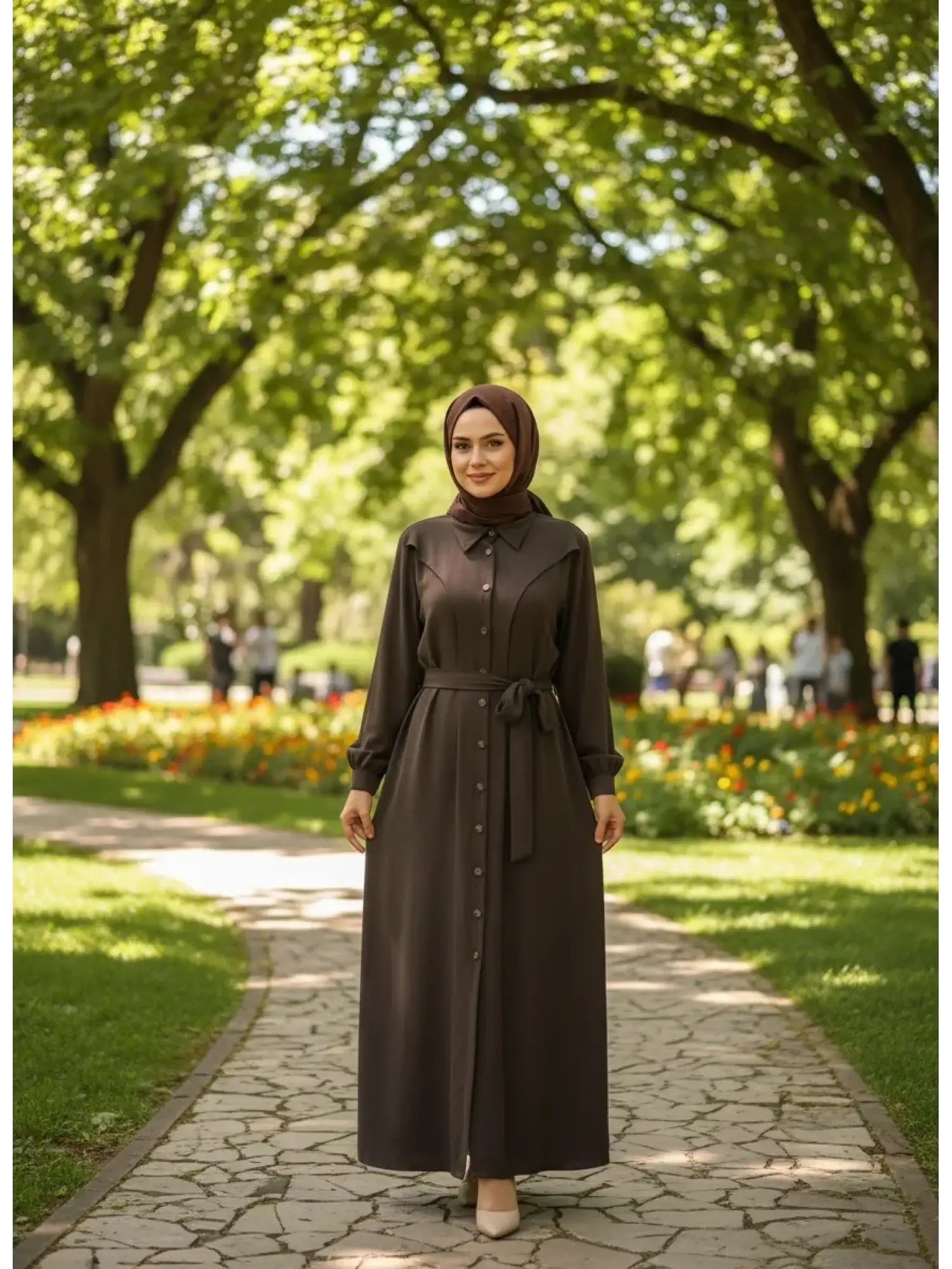 Clande Önü Düğmeli Cepli Cupra İpek Elbise / Ferace